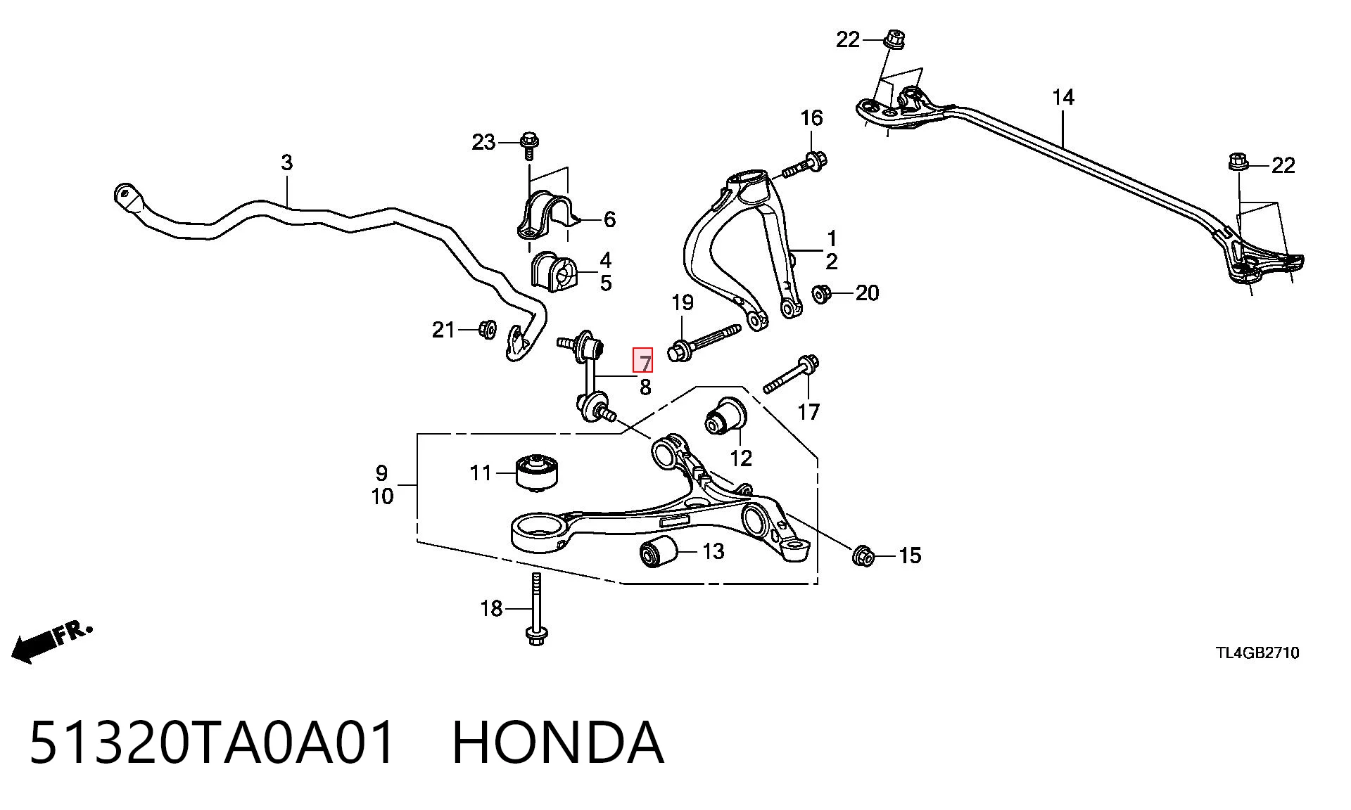 51320TA0A01 Honda Тяжка стабилизатора, переднего, правая