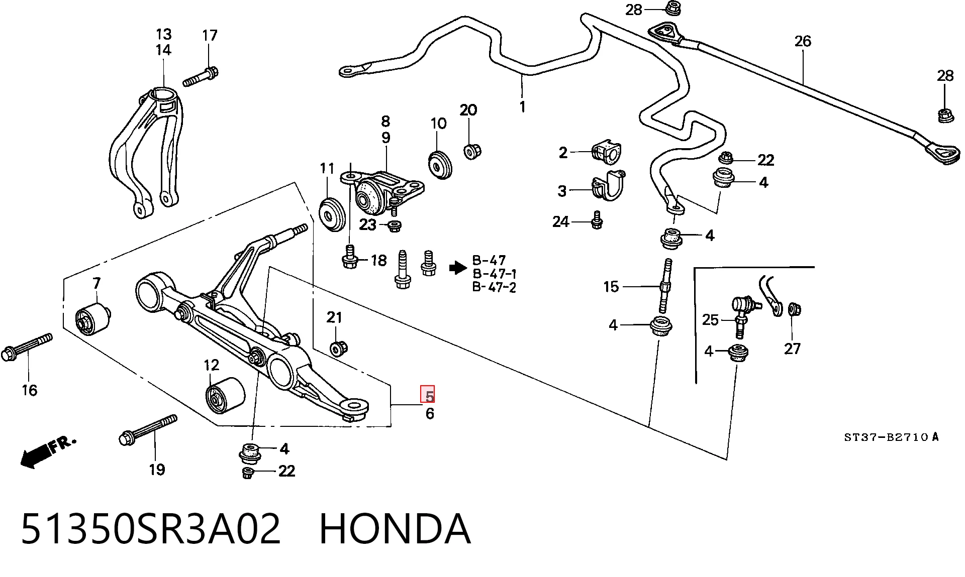 51350SR3A02 Honda Рычаг передней подвески нижний, правый