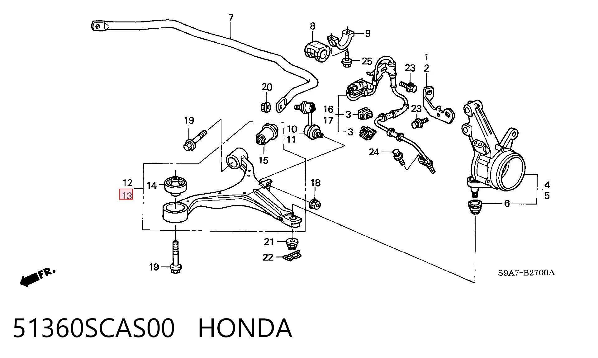 51360SCAS00 Honda Рычаг передней подвески нижний левый
