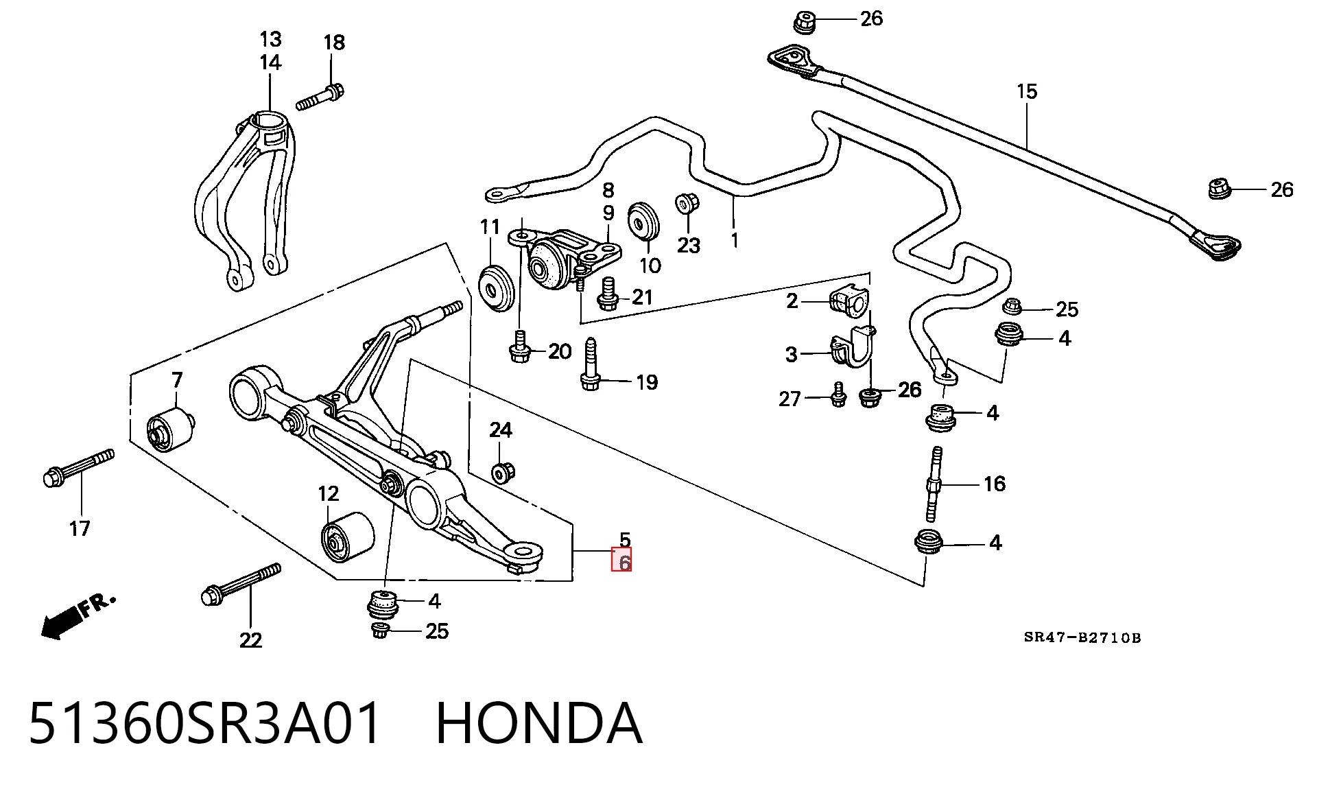 51360SR3A01 Honda Рычаг передней подвески нижний левый