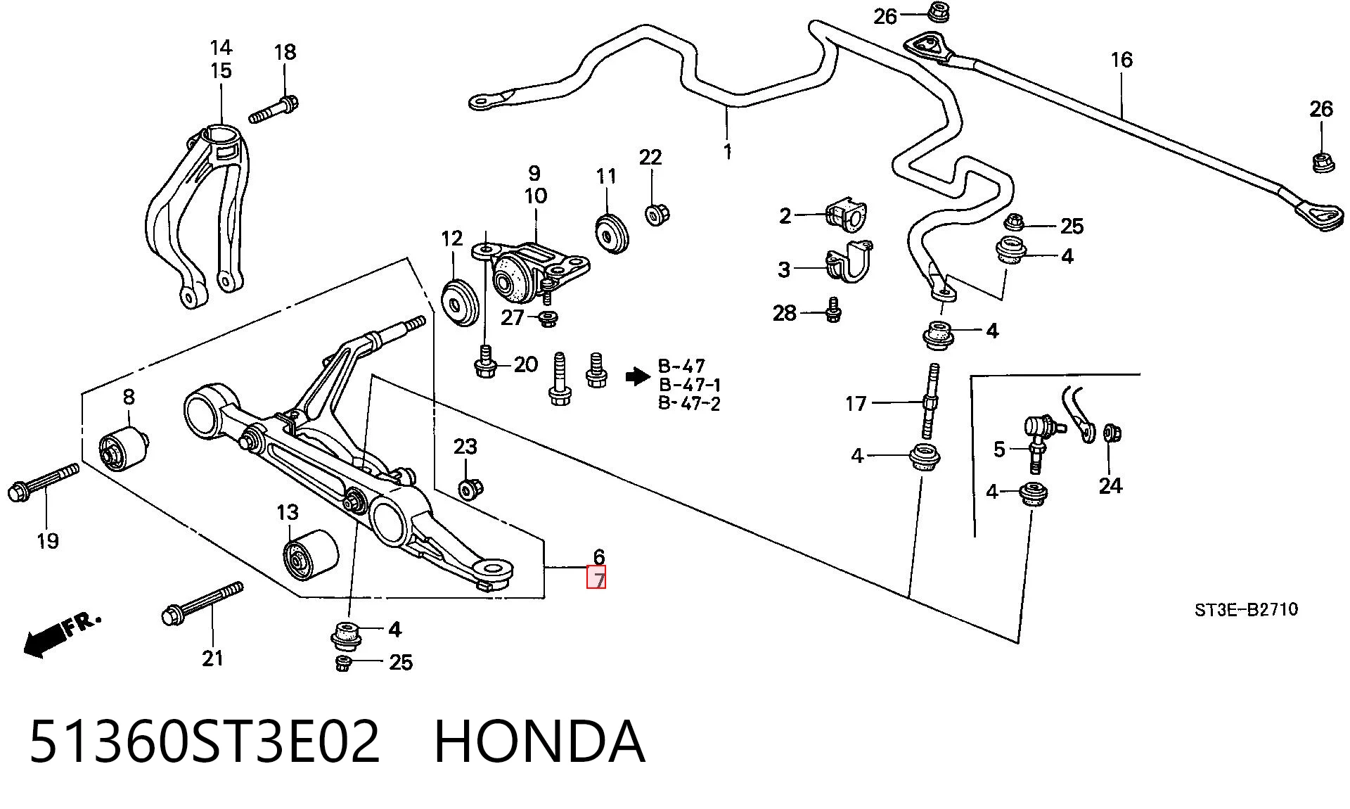 51360ST3E02 Honda Рычаг передней подвески нижний левый