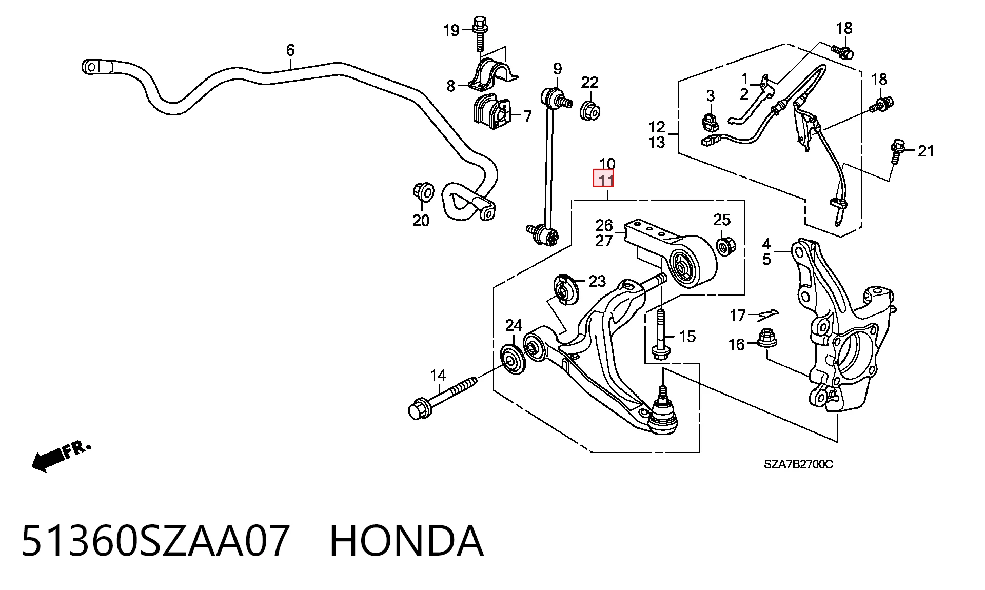 51360SZAA07 Honda Рычаг передней подвески нижний левый