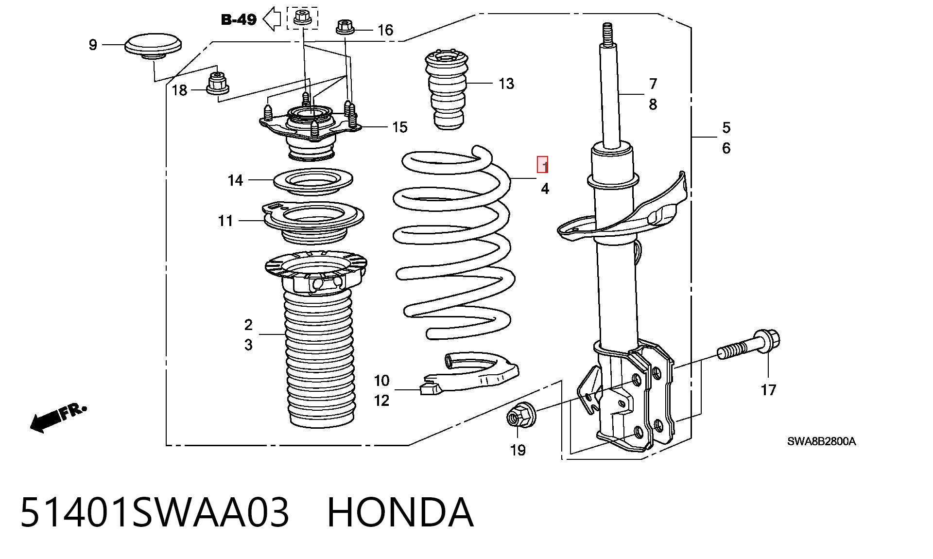 51401SWAA03 Honda Пружина передняя правая