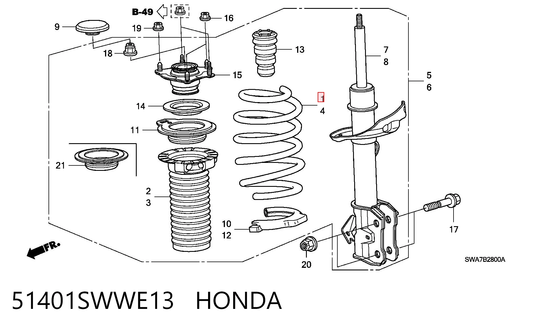 51401SWWE13 Honda Пружина передняя правая