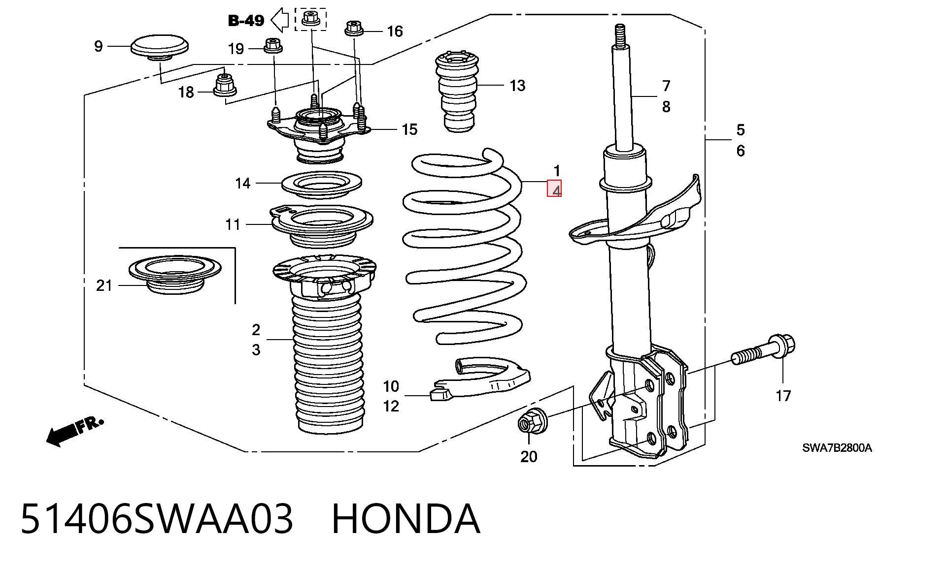 51406SWAA03 Honda Пружина передняя левая