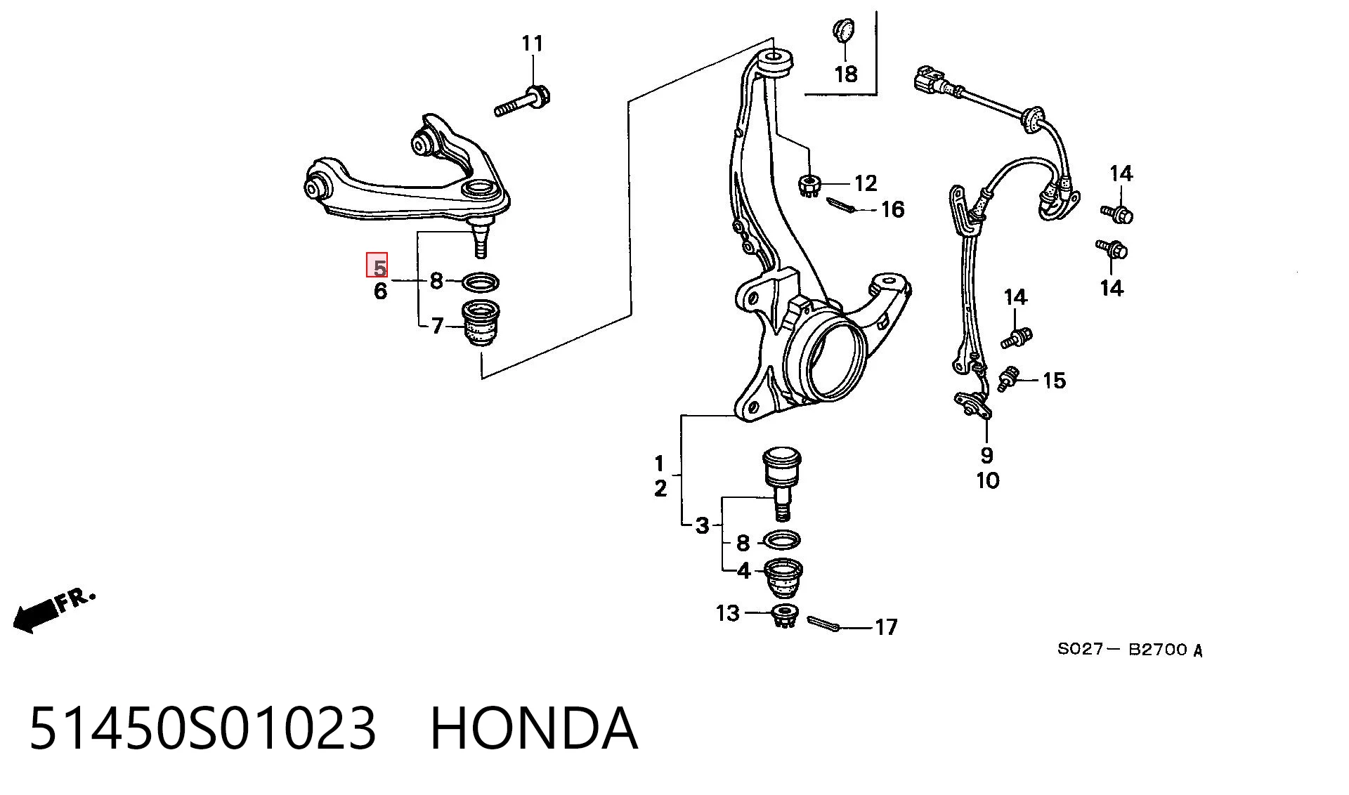 51450S01023 Honda Рычаг передней подвески верхний правый