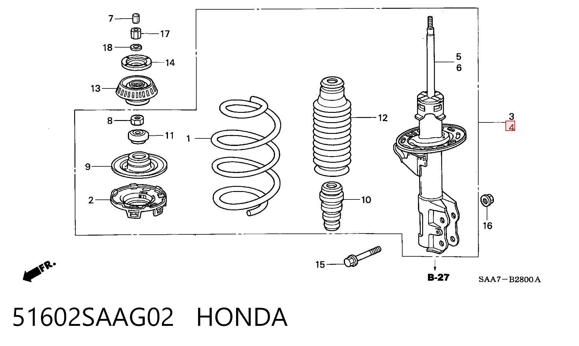 51602SAAG02 Honda Амортизатор передний левый