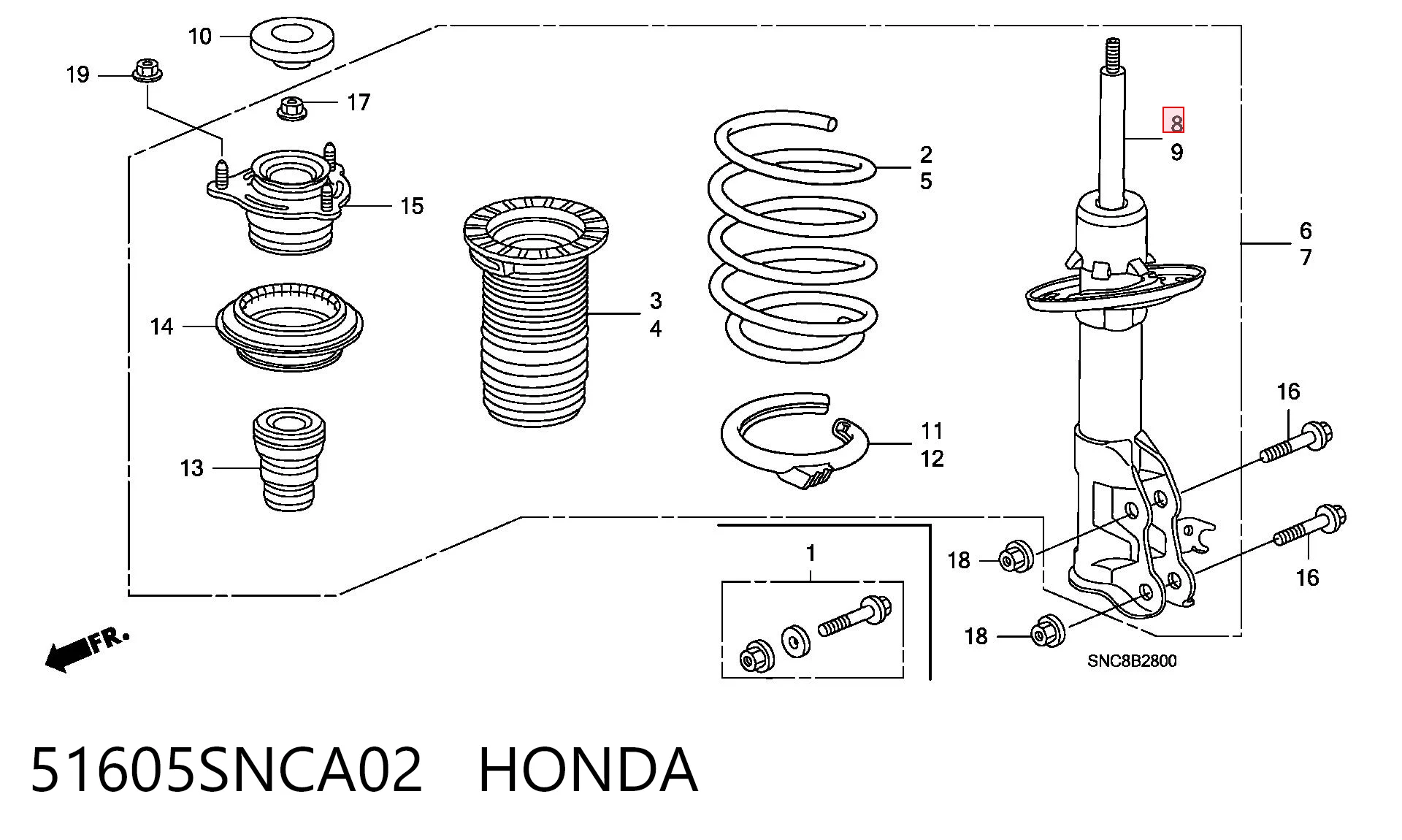 51605SNCA02 Honda Амортизатор передней подвески правый
