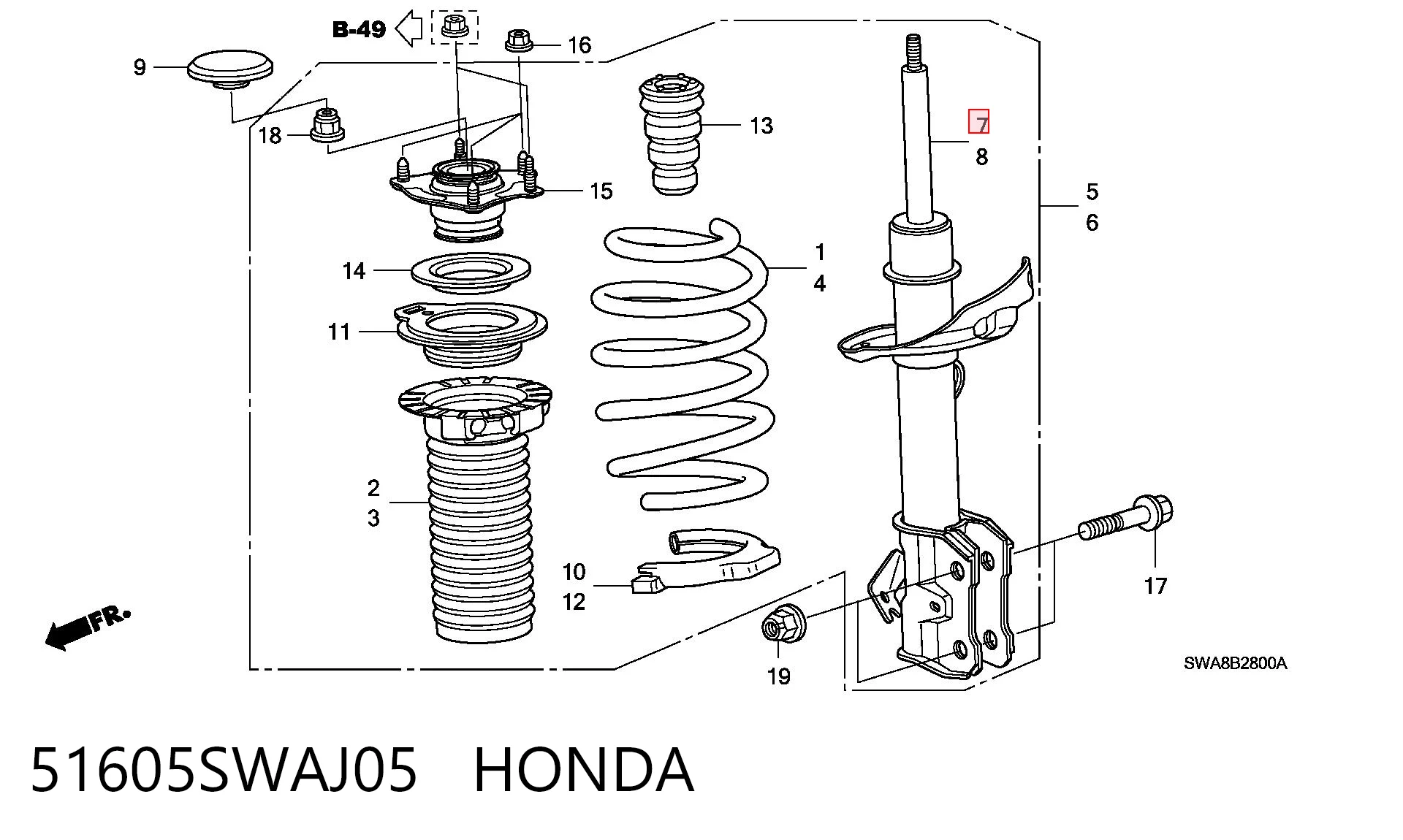 Амортизатор передний HONDA 51605SWAJ05