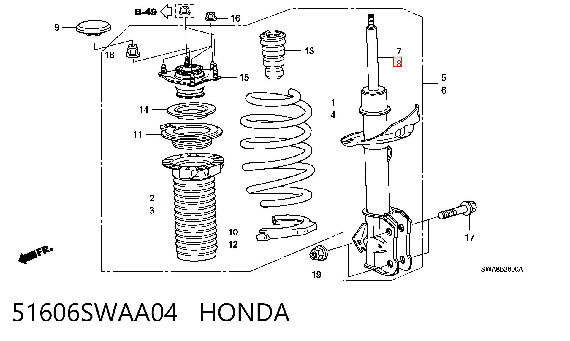 51606SWAA04 Honda Амортизатор передний левый