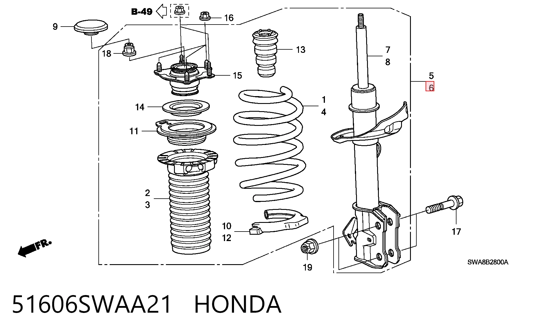 51606SWAA21 Honda Амортизатор передний левый