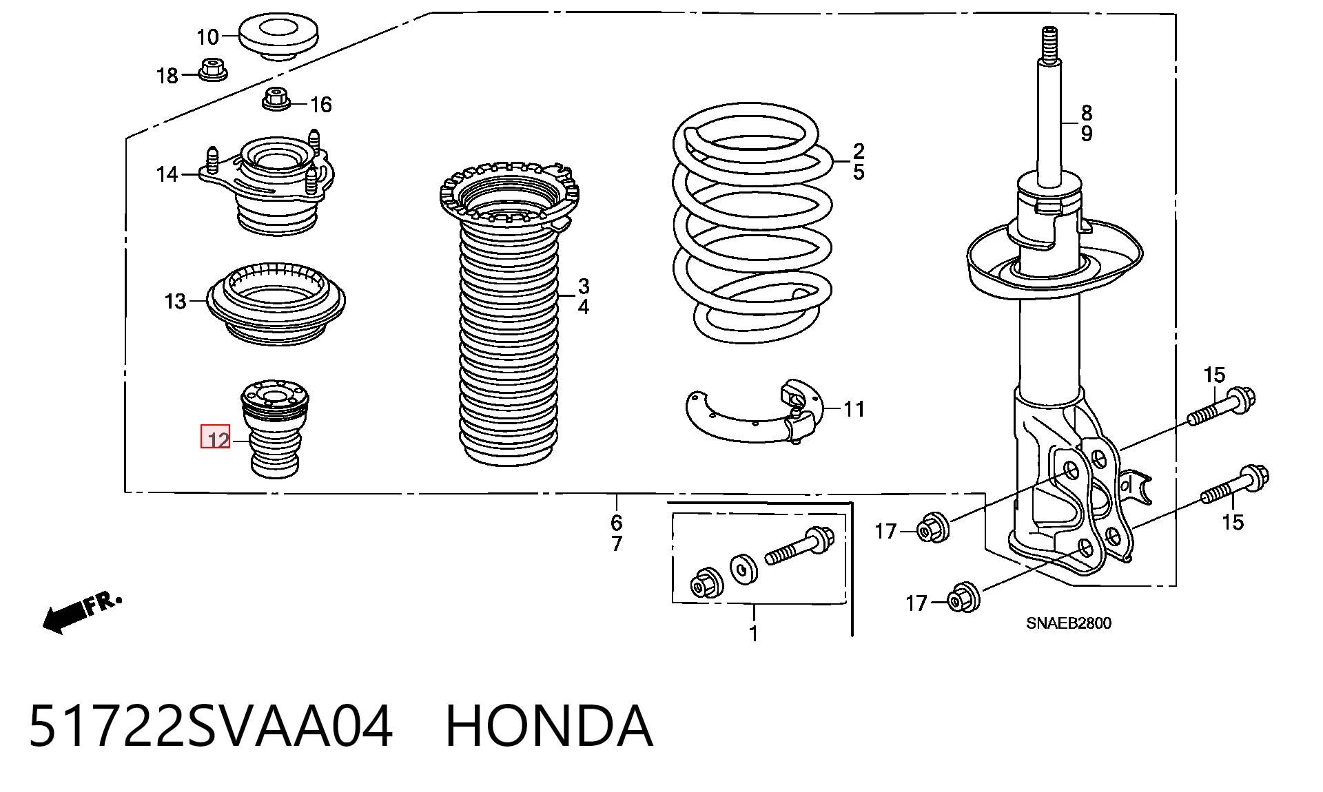 51722SVAA04 Honda Буфер амортизатора переднего