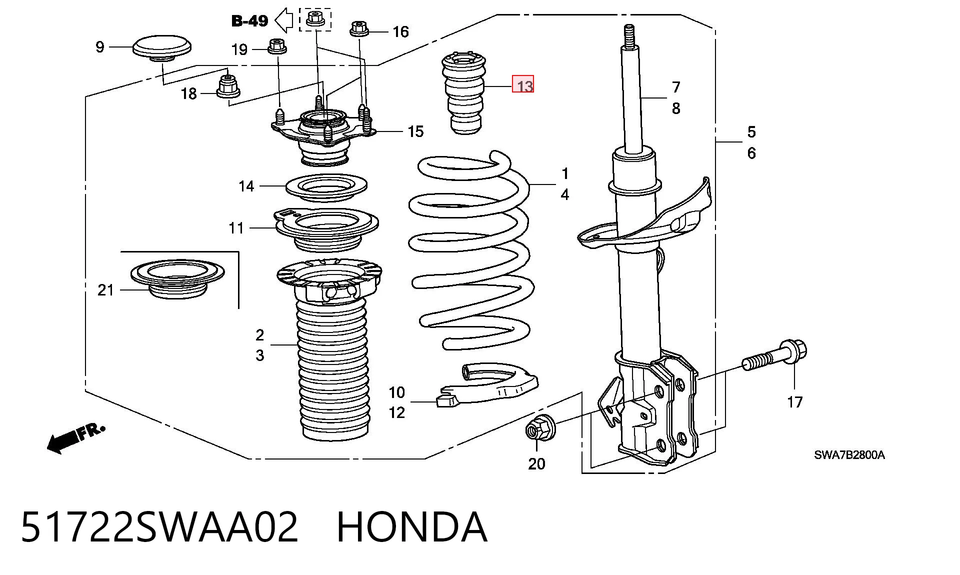 51722SWAA02 Honda Буфер амортизатора переднего