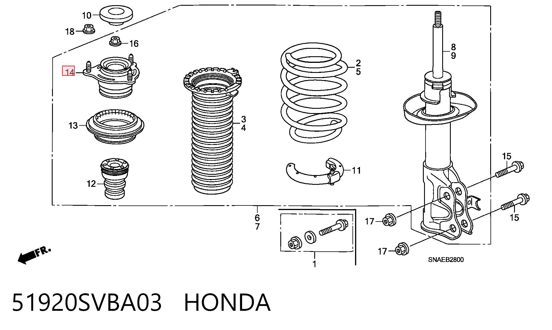 51920SVBA03 Honda Подушка амортизатора переднего