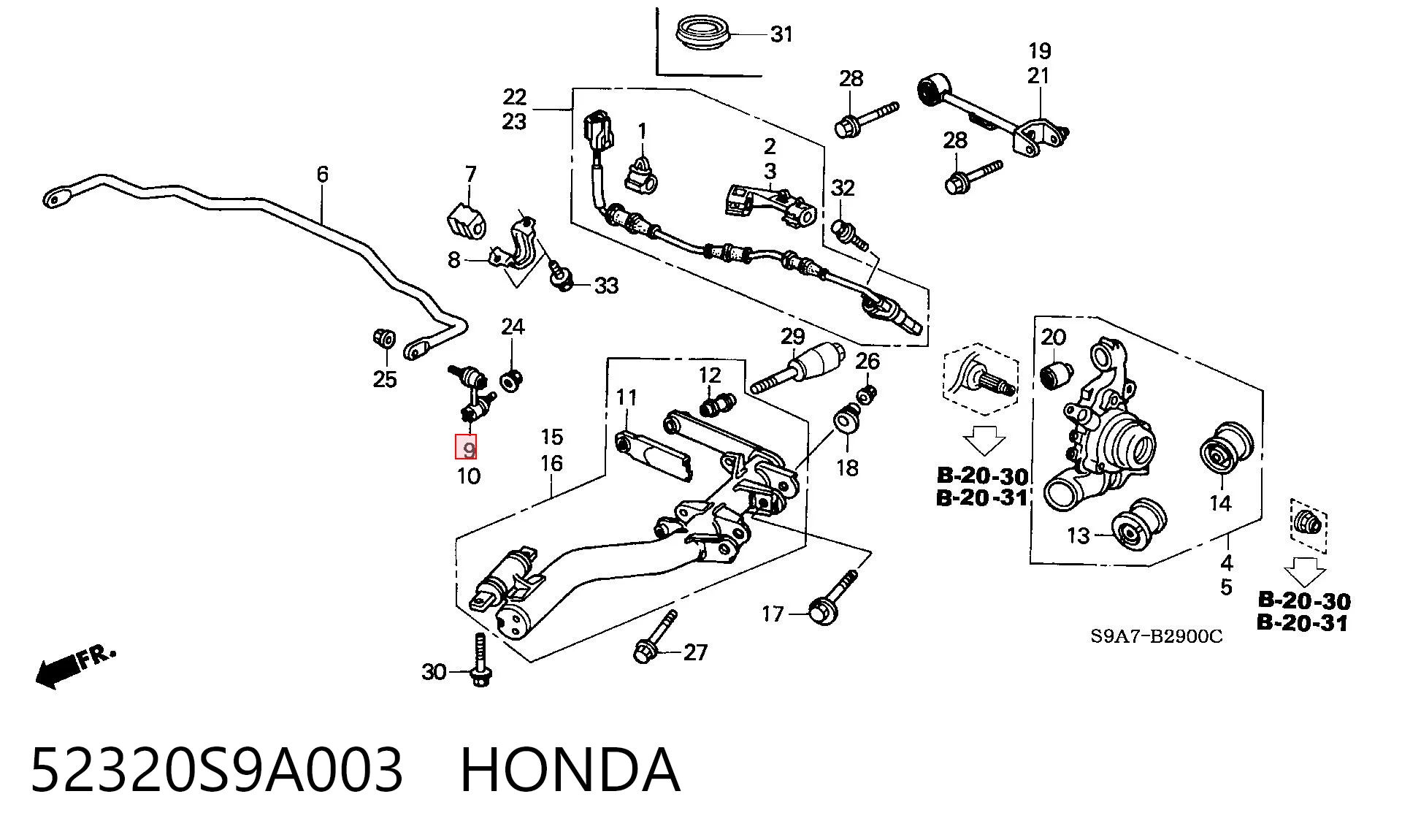 52320S9A003 Honda Задняя правая тяга стабилизатора