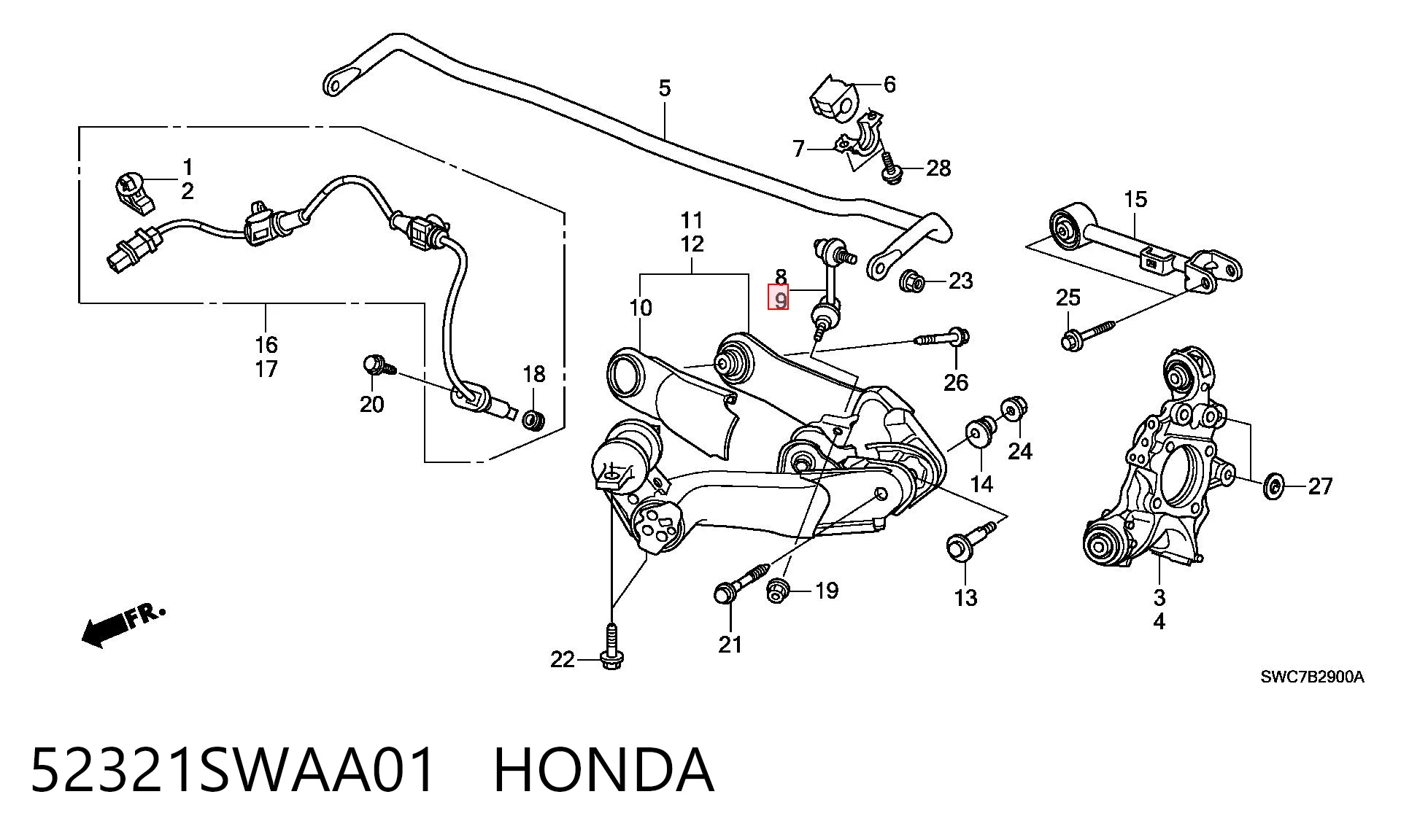 52321SWAA01 Honda Стойка стабилизатора задняя левая