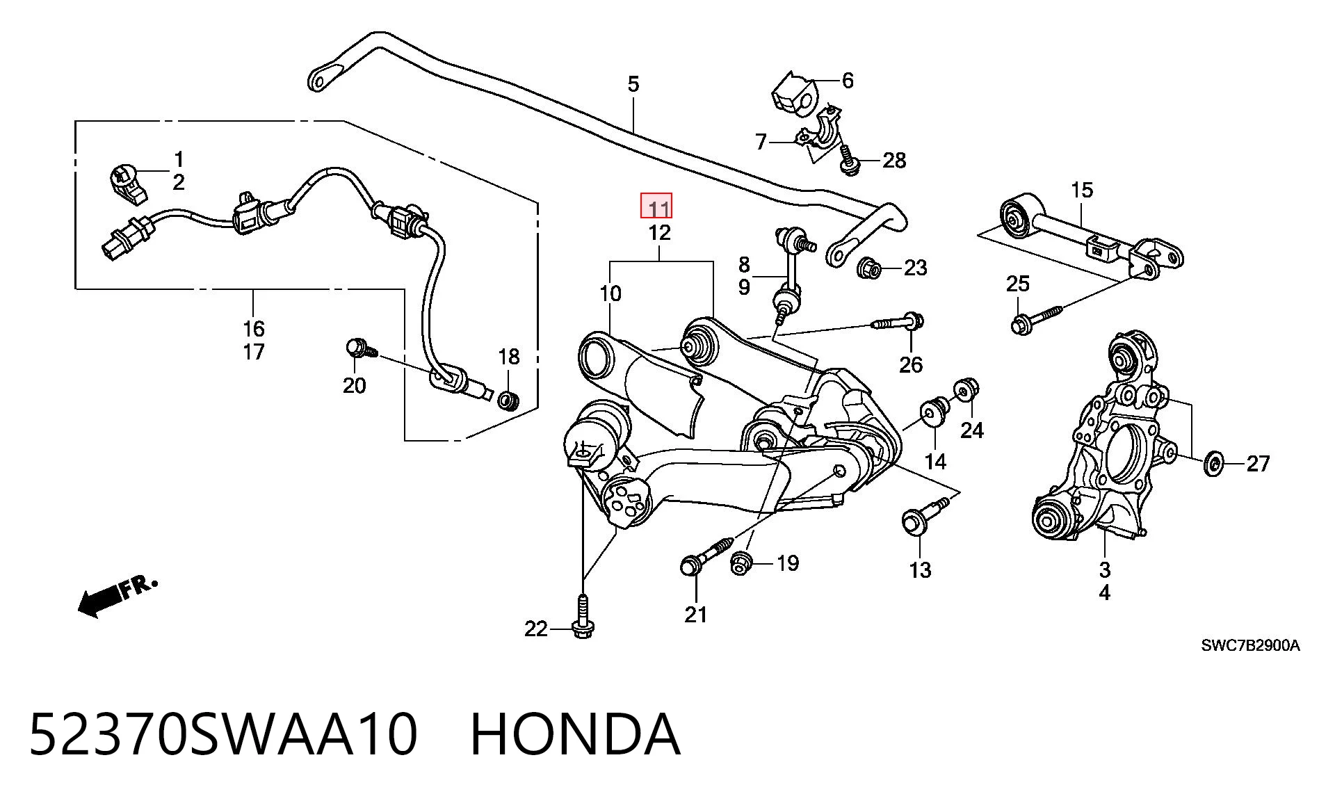 52370SWAA10 Honda Балансир задний нижний, правый