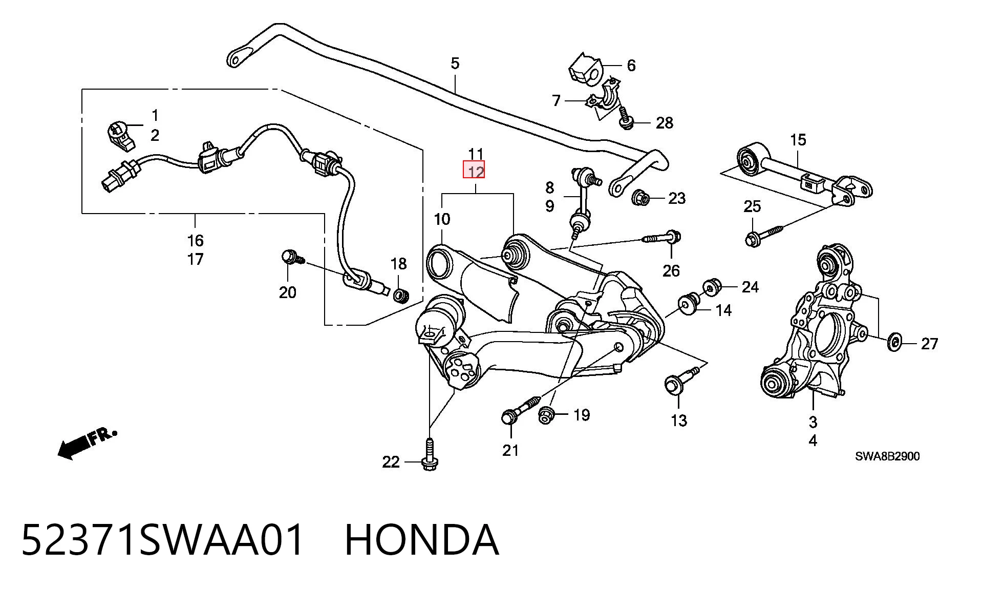 52371SWAA01 Honda Рычаг (тяга) задней подвески продольный нижний левый