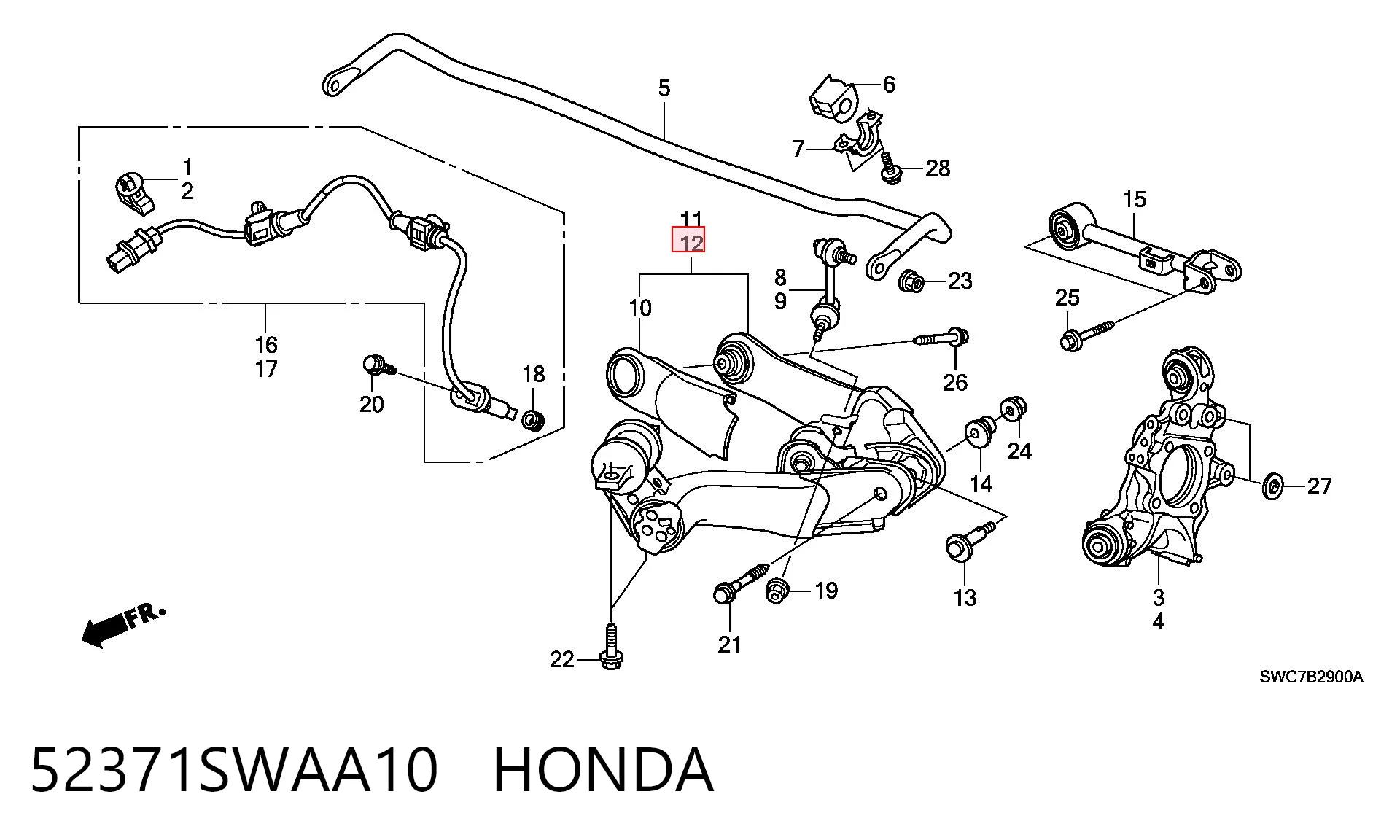 52371SWAA10 Honda Рычаг задней подвески нижний, левый