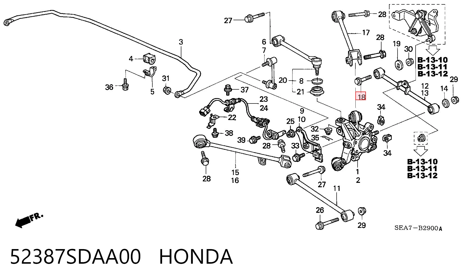 52387SDAA00 Honda Болт крепления заднего развального рычага, внутренний