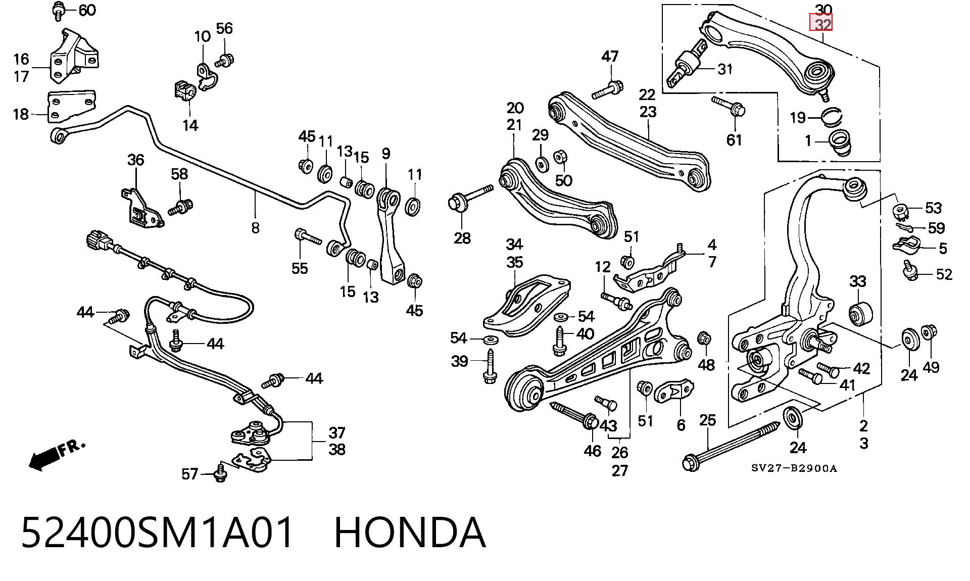 52400SM1A01 Honda Верхний рычаг задней подвески левый