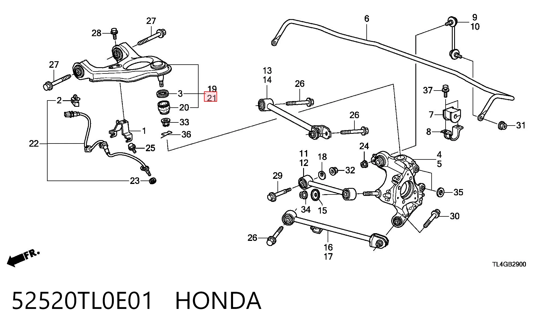 52520TL0E01 Honda Верхний рычаг задней подвески левый