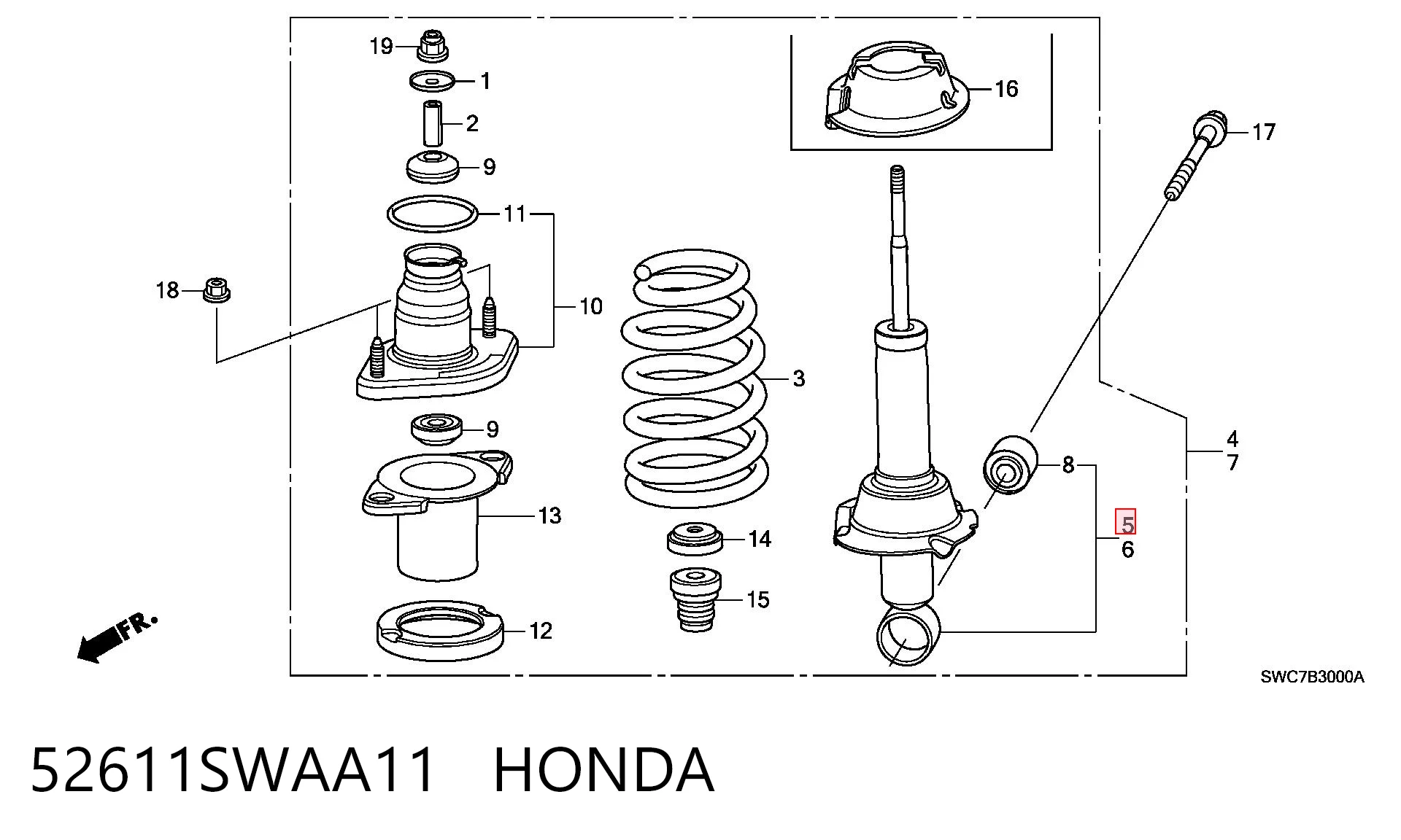 52611SWAA11 Honda Амортизатор задней подвески, левый