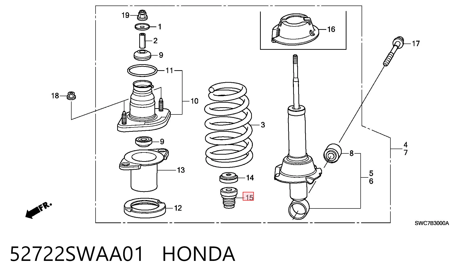 52722SWAA01 Honda Буфер амортизатора заднего