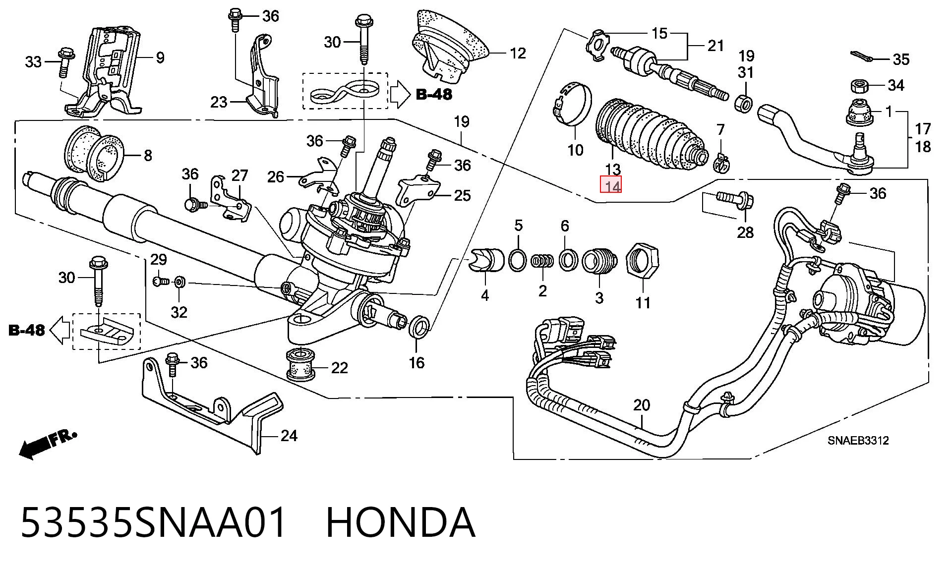 53535SNAA01 Honda Пыльник рулевого механизма/рейки, правый