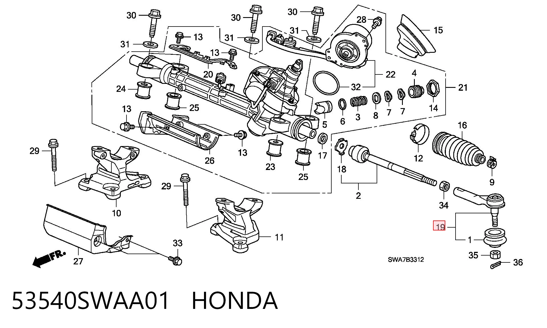 53540SWAA01 Honda Наружный наконечник рулевой тяги