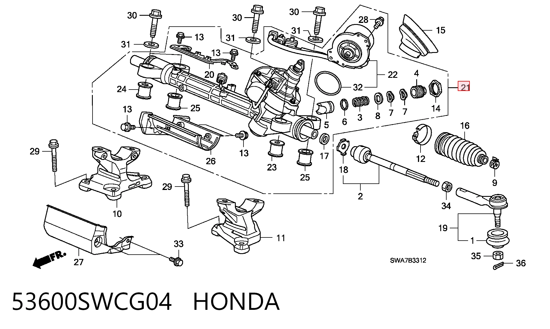 53600SWCG04 Honda Управление рулевое в сборе
