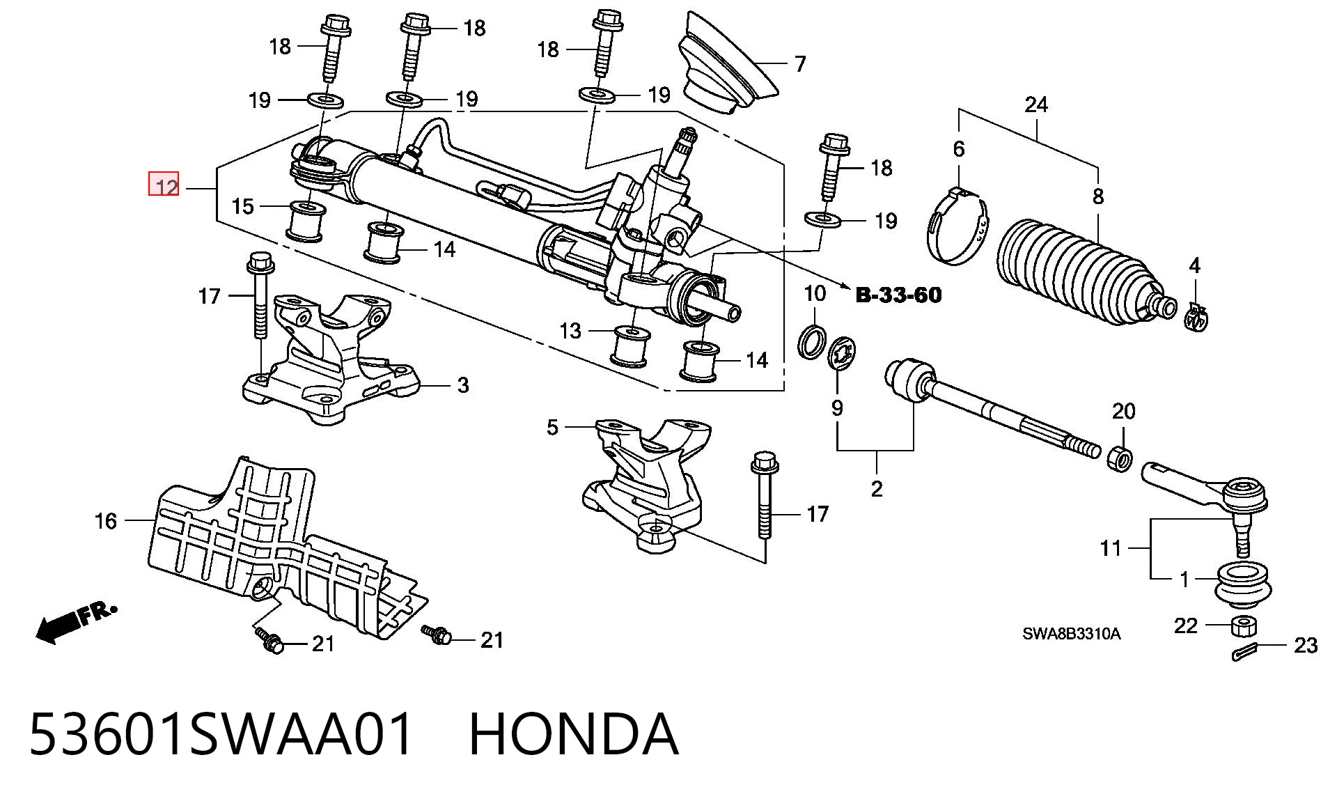 53601SWAA01 Honda Управление рулевое в сборе