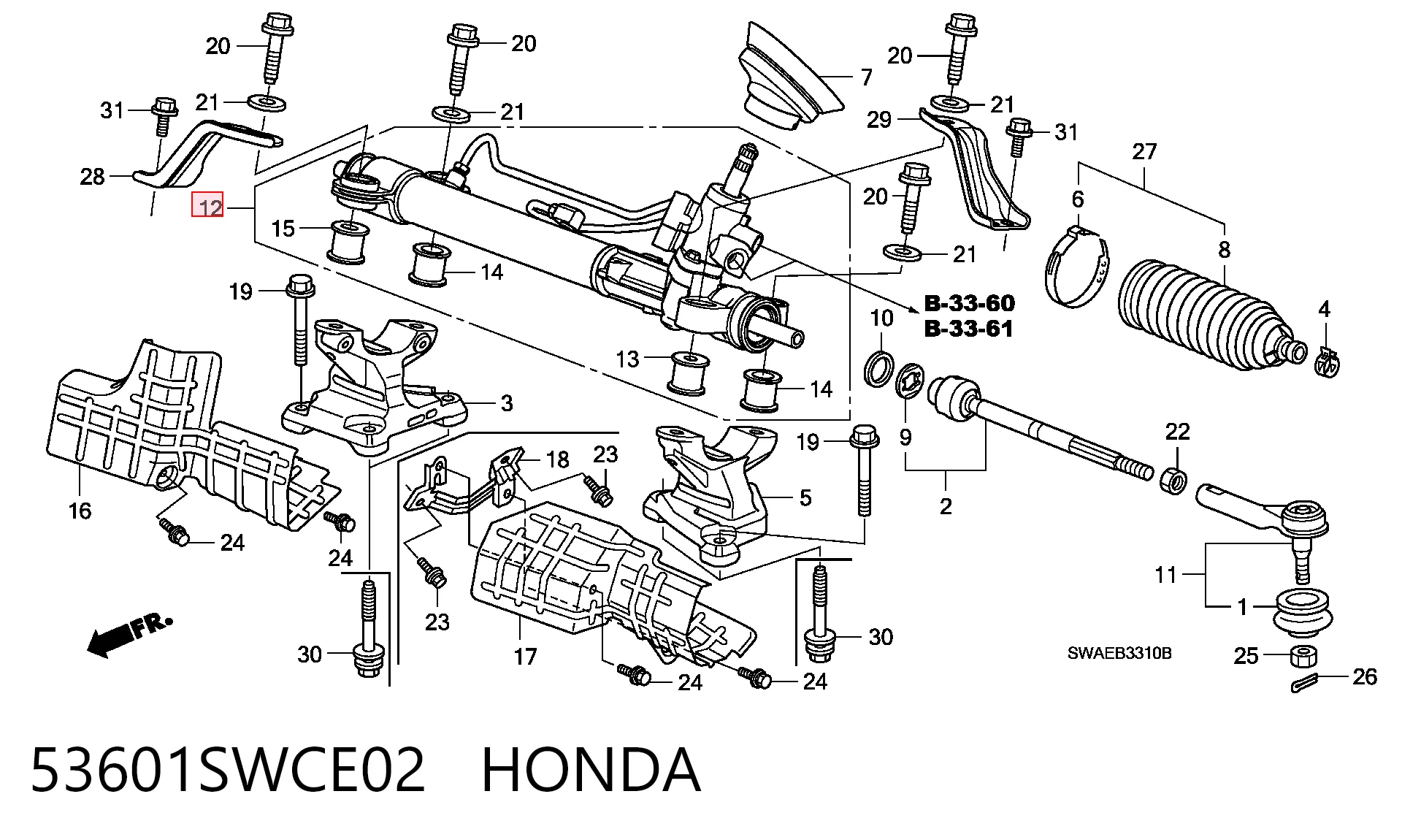 53601SWCE02 Honda Управление рулевое в сборе