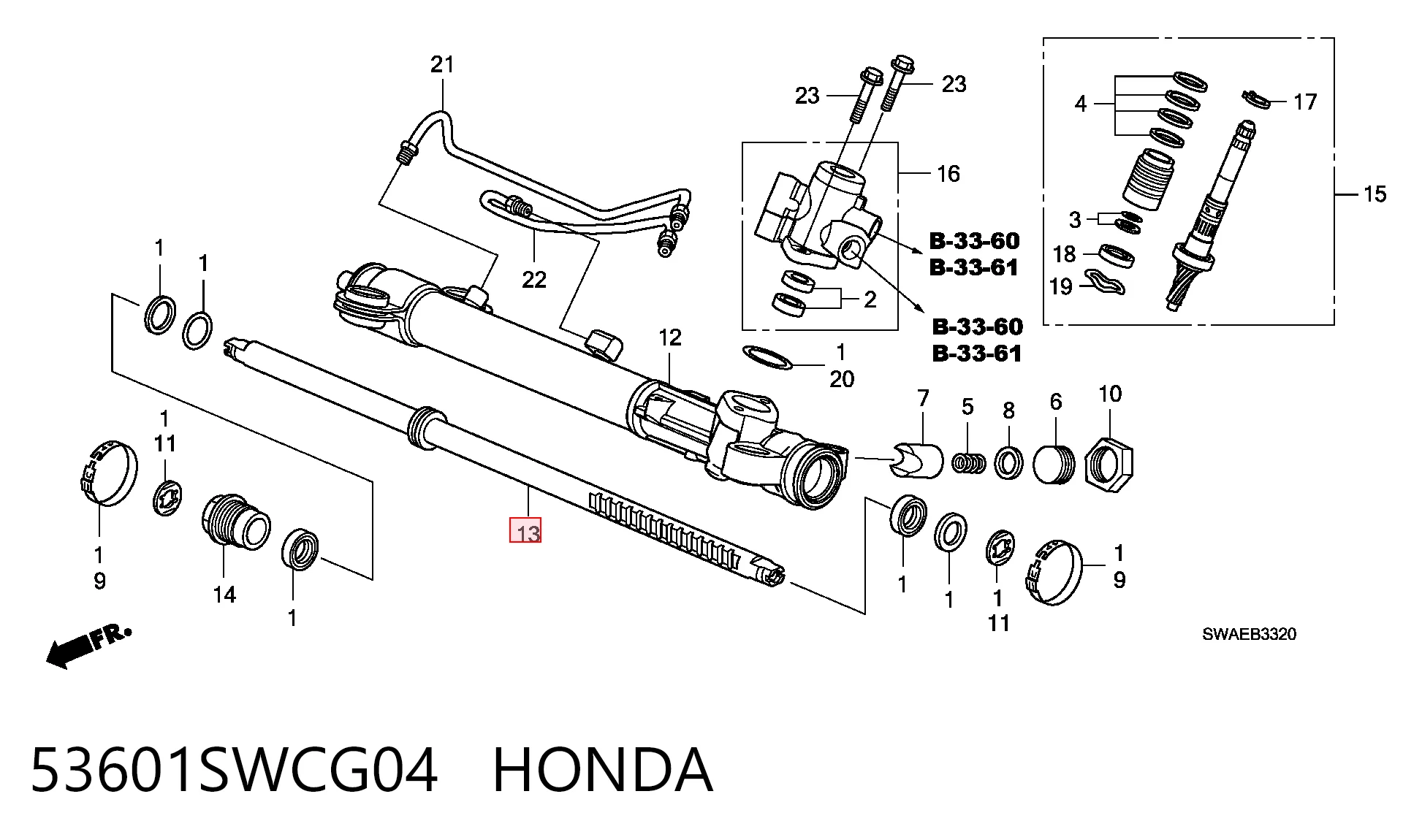 53601SWCG04 Honda Управление рулевое в сборе