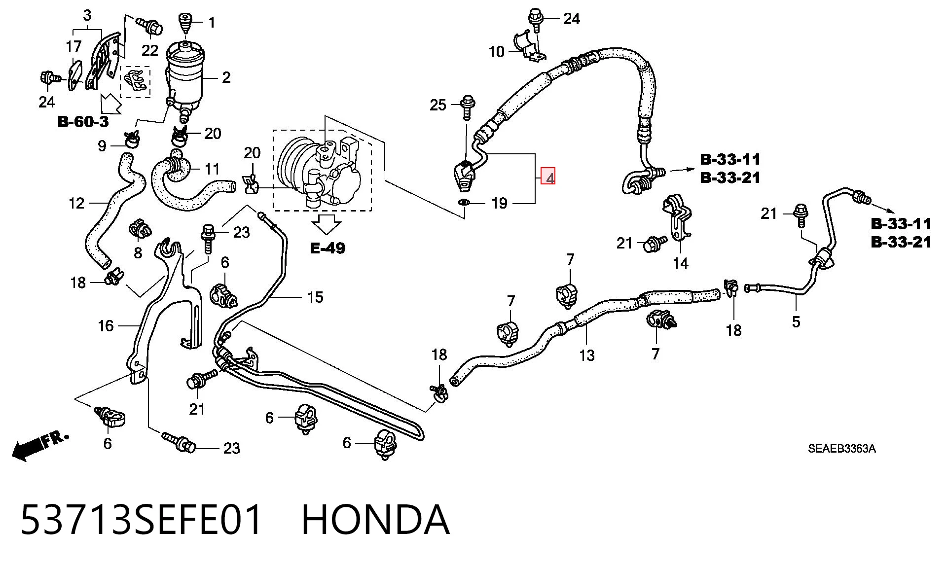 53713SEFE01 Honda Патрубок ГУР высокого давления