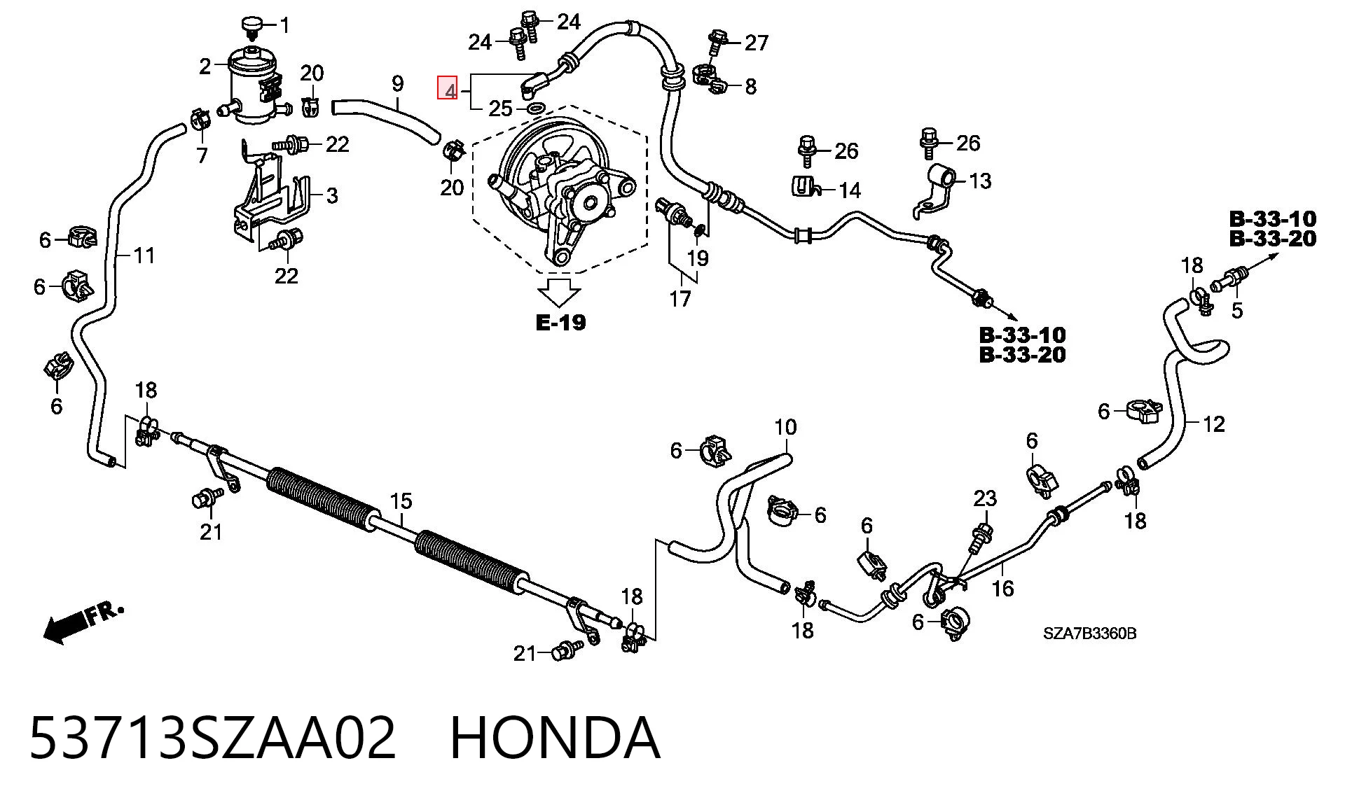 53713SZAA02 Honda Патрубок ГУР высокого давления