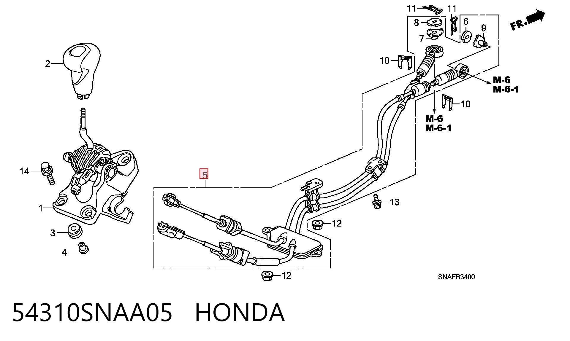 Трос переключения передач на Honda Civic VIII FD, FA