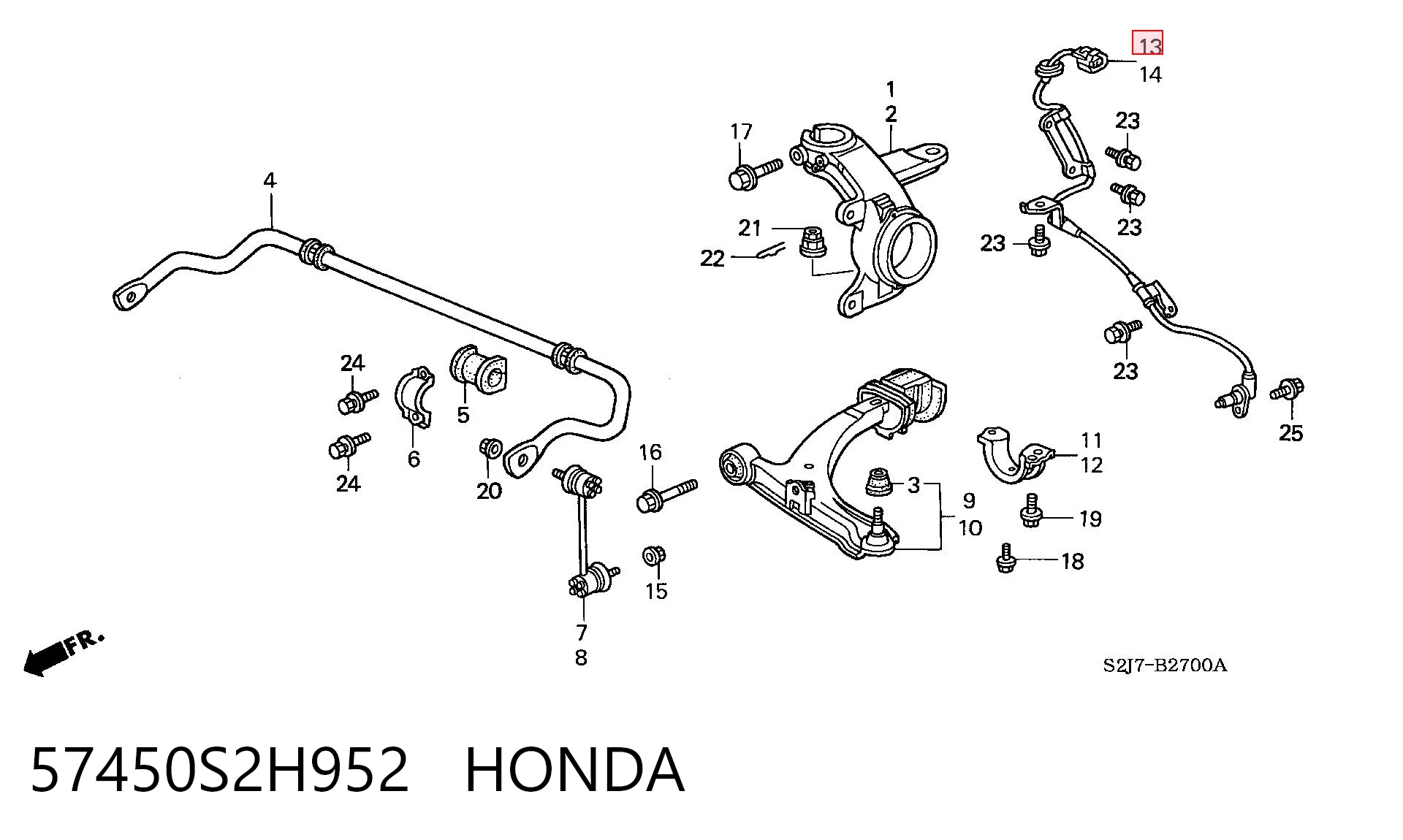 57450S2H952 Honda Датчик ABS передний правый