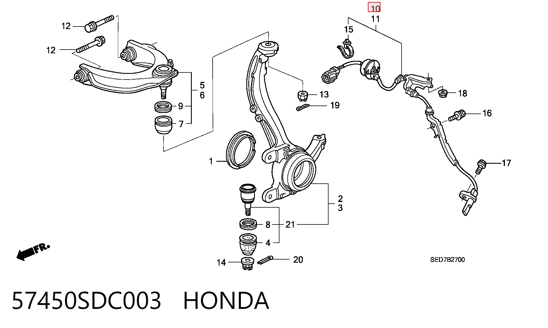 57450SDC003 Honda Датчик ABS передний правый
