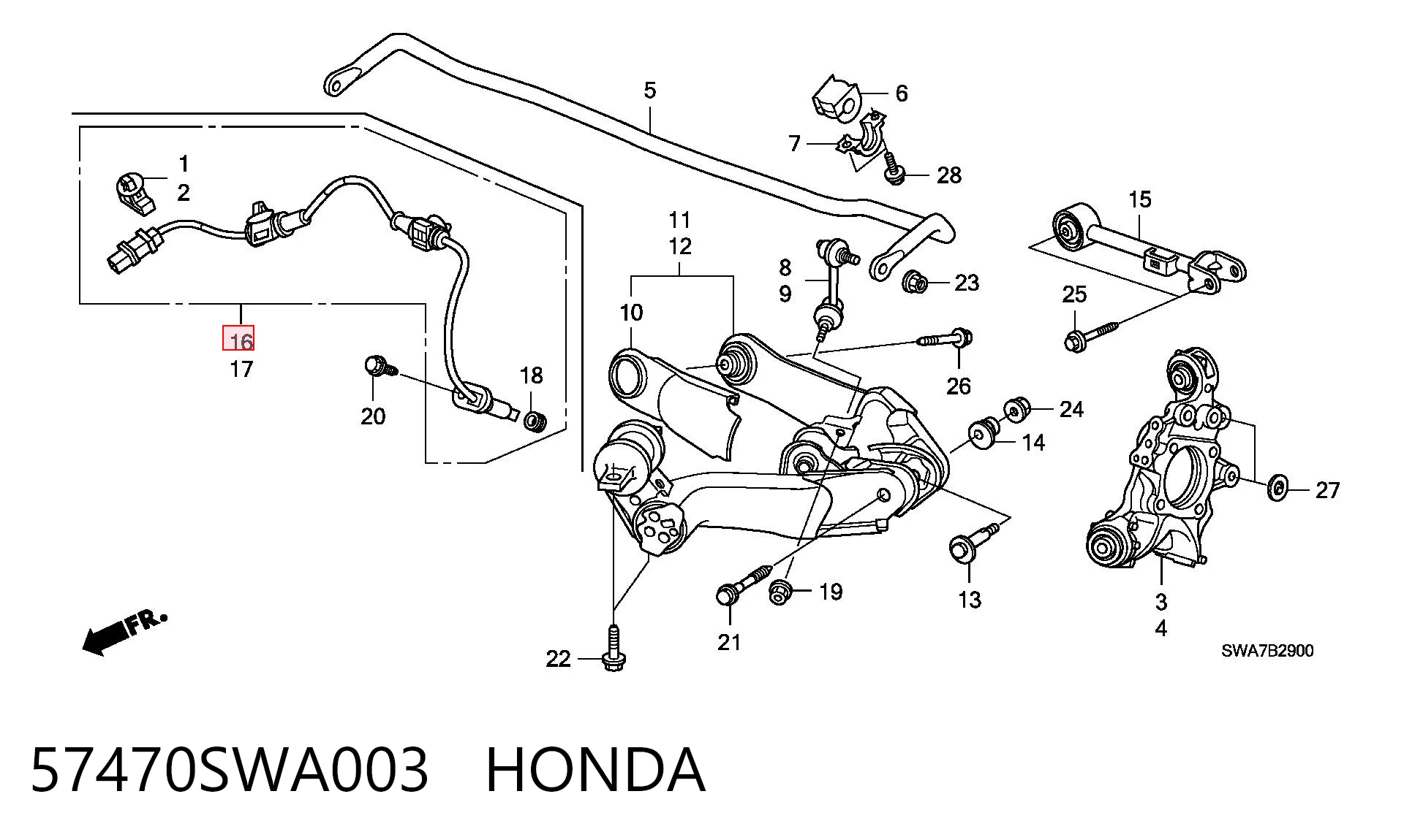 57470SWA003 Honda Датчик АБС (ABS) задний, правый