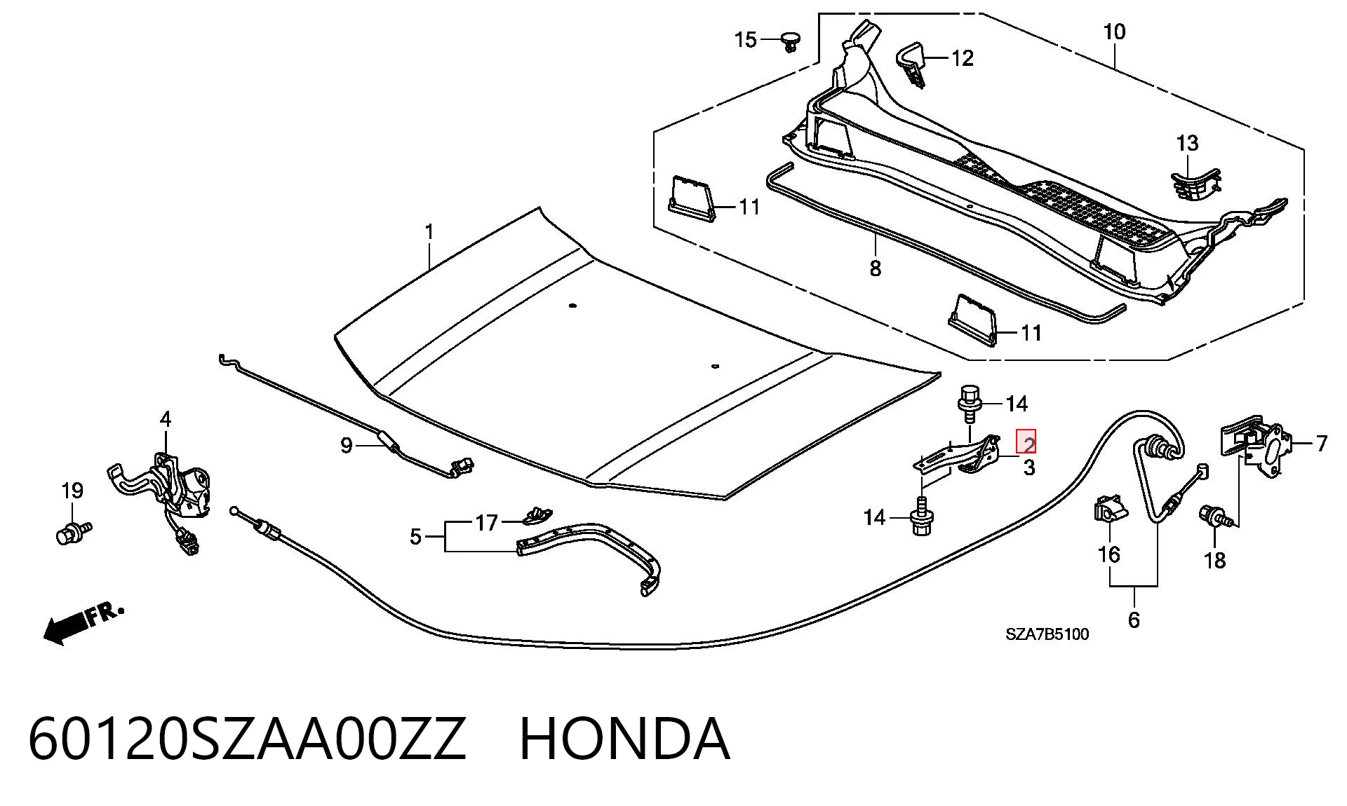60120SZAA00ZZ Honda Шарнир капота правый