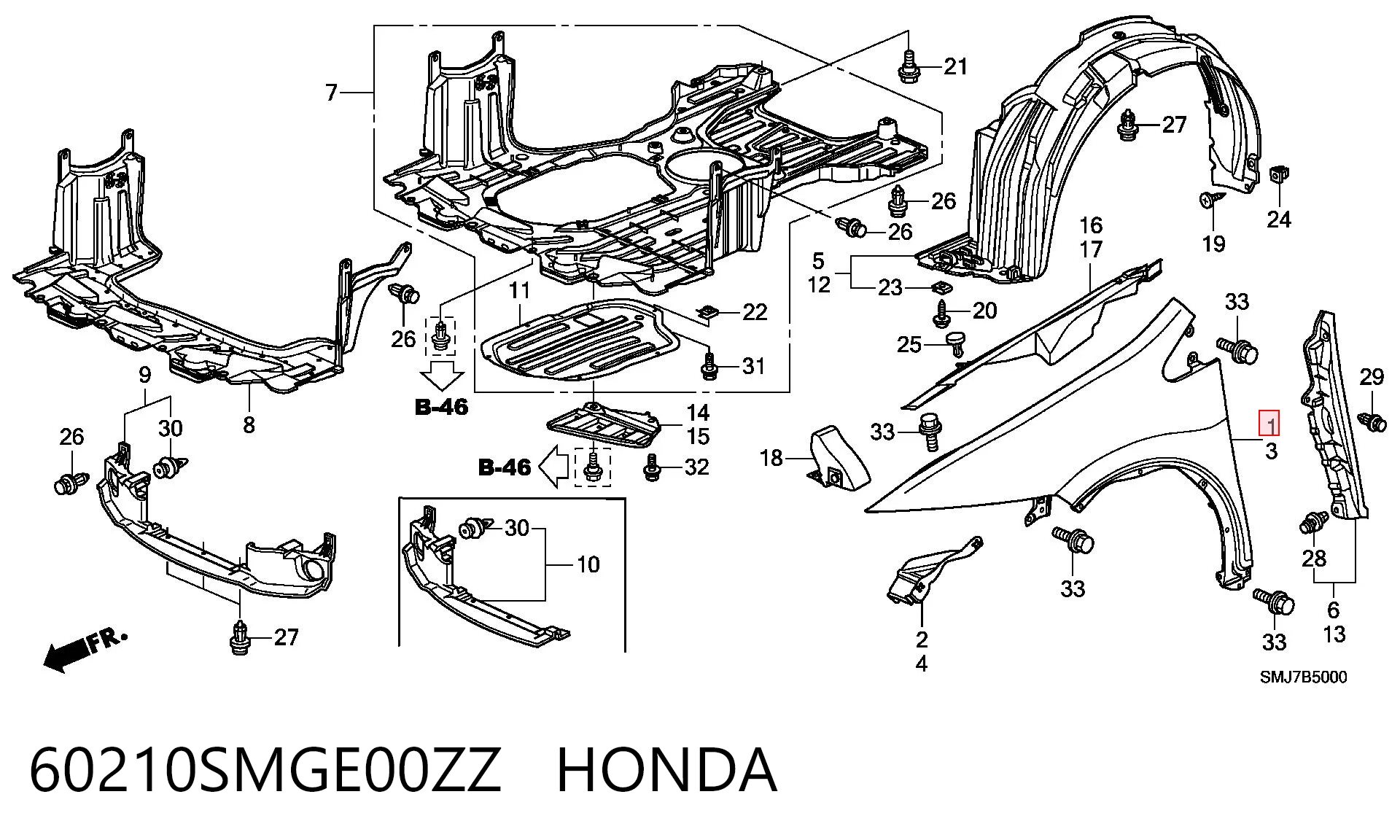 Переднее правое крыло на Honda Civic VIII FK, FN