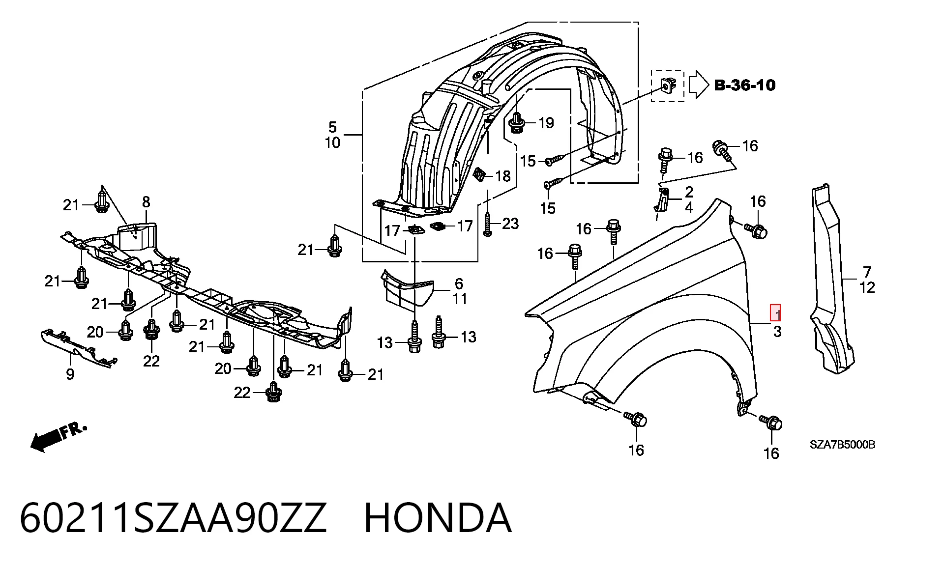 60211SZAA90ZZ Honda Переднее правое крыло