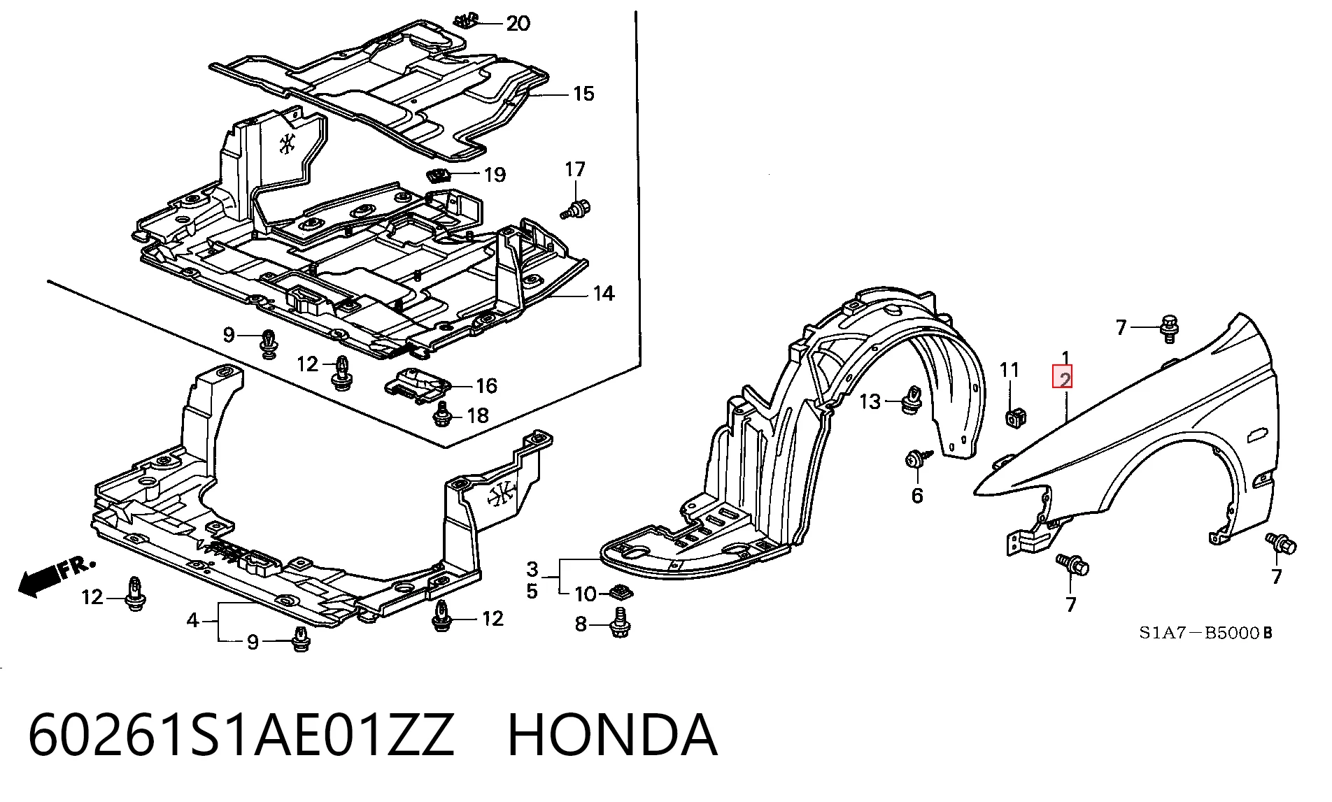 Переднее левое крыло на Honda Accord VI CG