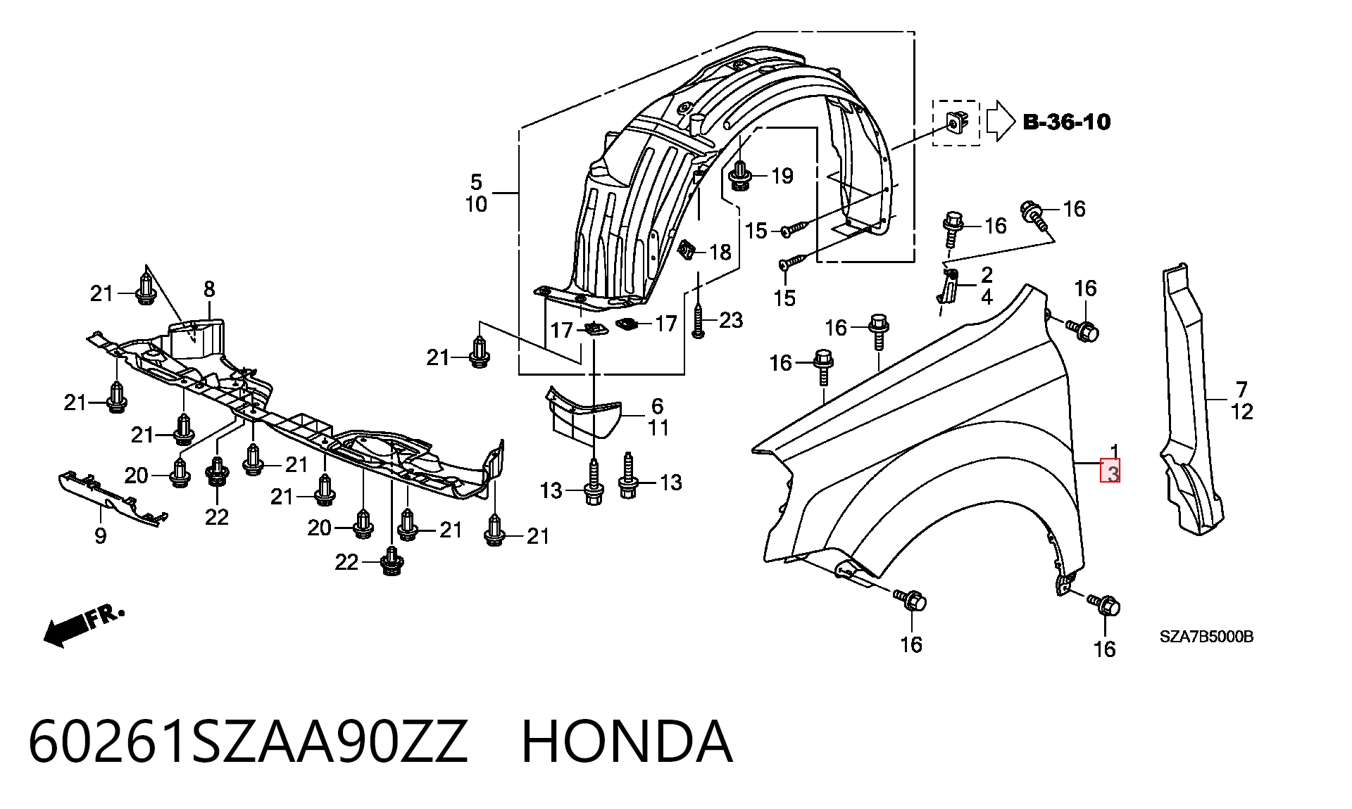 60261SZAA90ZZ Honda Переднее левое крыло
