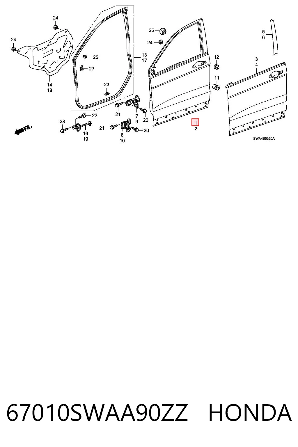 67010SWAA90ZZ Honda Дверь передняя правая