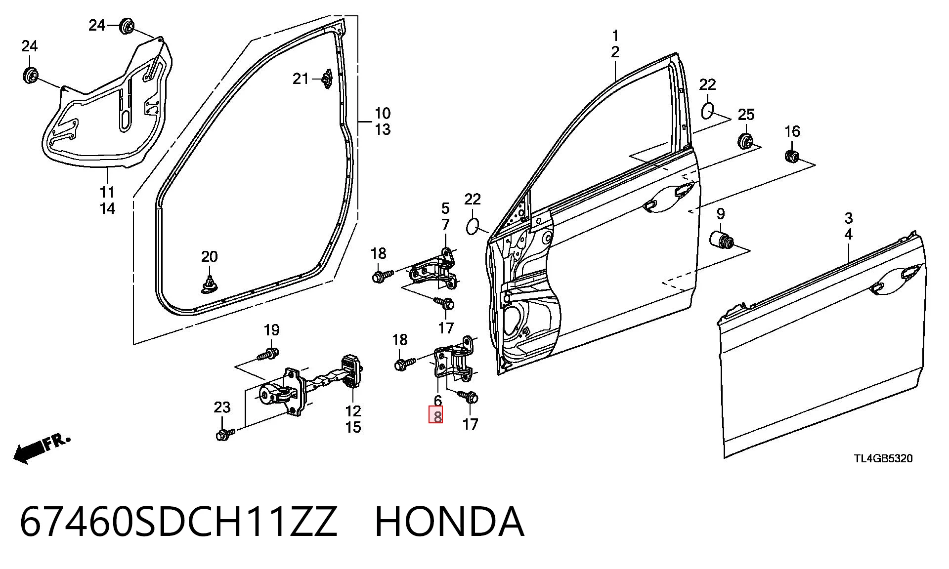 67460SDCH11ZZ Honda Петля передней двери левая