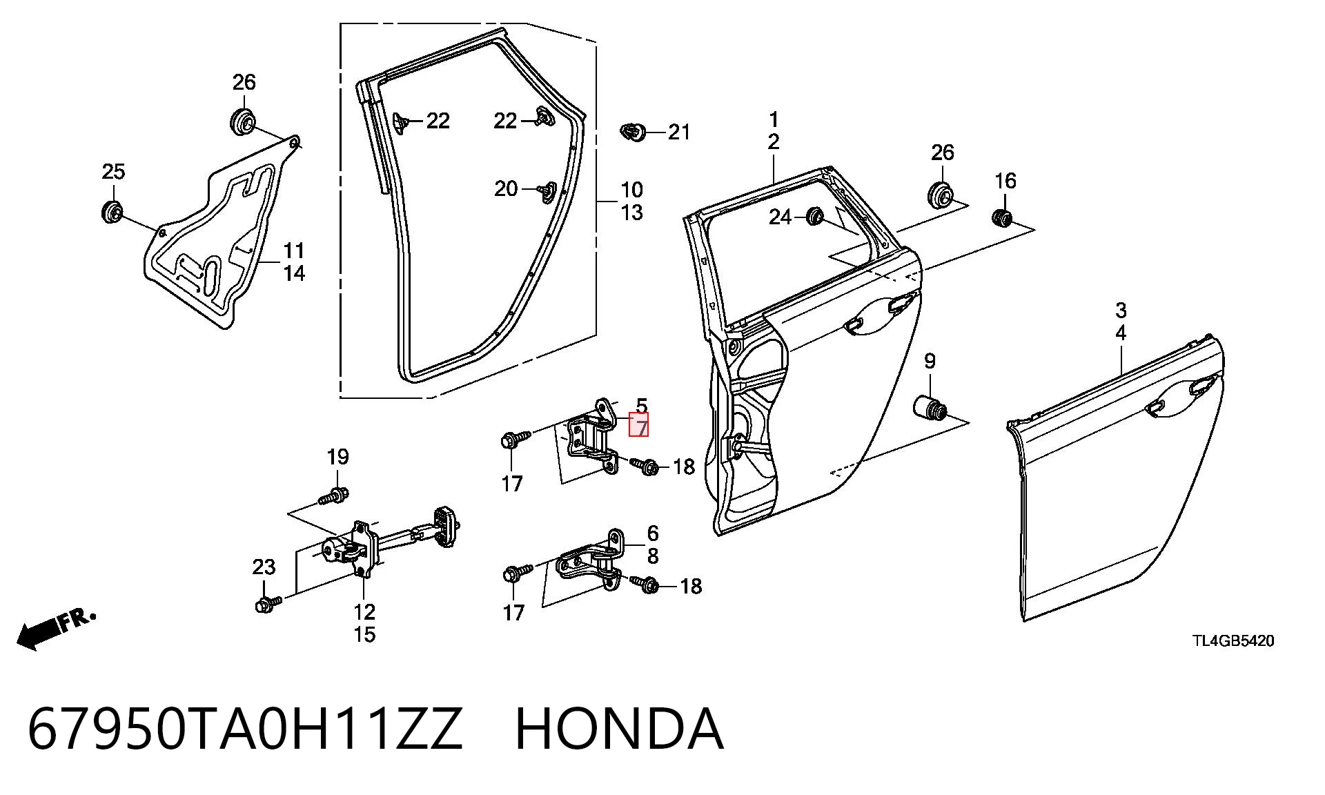 67950TA0H11ZZ Honda Дверной шарнир задний левый