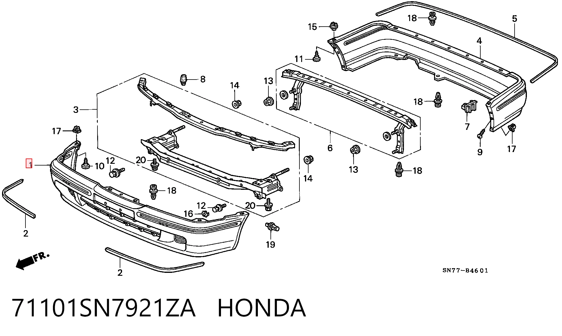 Бампер передний Honda Accord 5 CE, CF