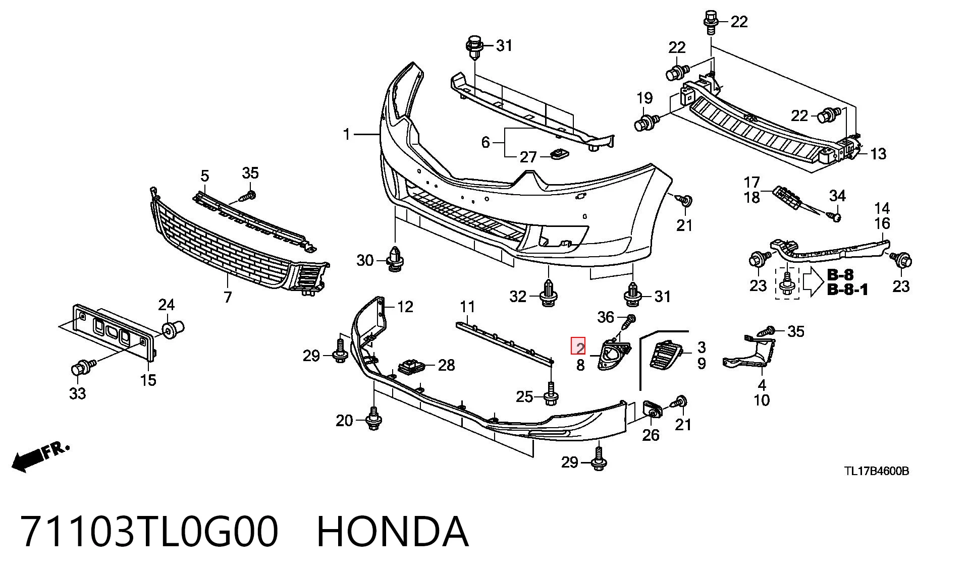 71103TL0G00 Honda Заглушка ПТФ бампера переднего правая
